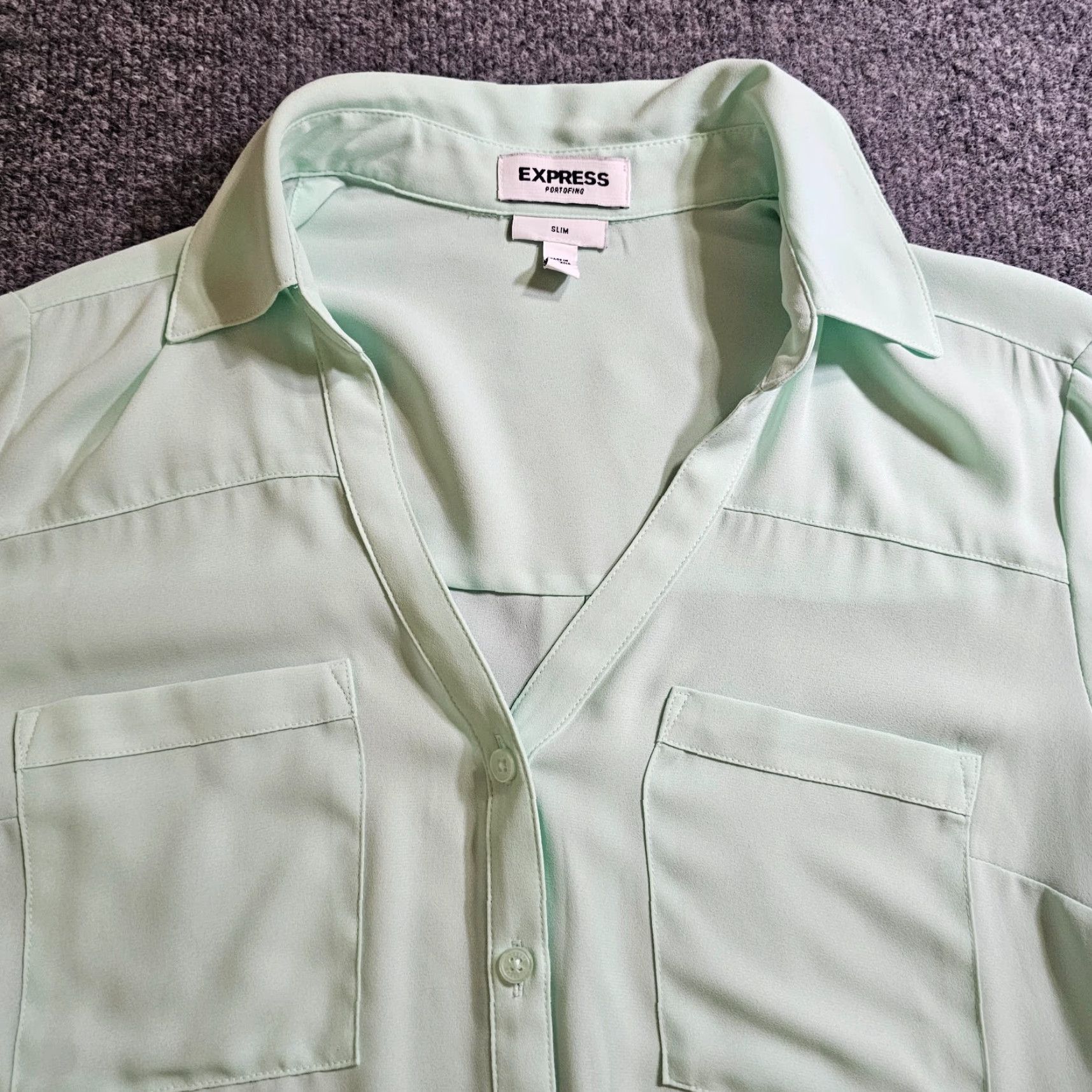 Express Express Shirt Women Small Green Portofino Sheer Button Long Sleeve Casual Capstone? Size S / US 4 / IT 40 - 2 Thumbnail