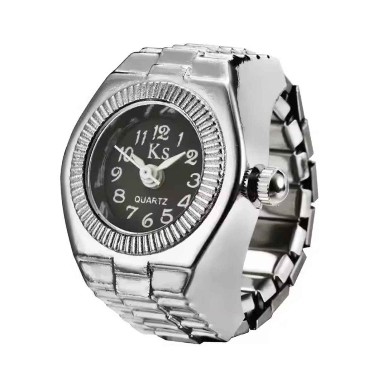 Jewelry Y2K 2000s vintage style Silver Tone Watch Ring Round Face Size ONE SIZE - 1 Thumbnail