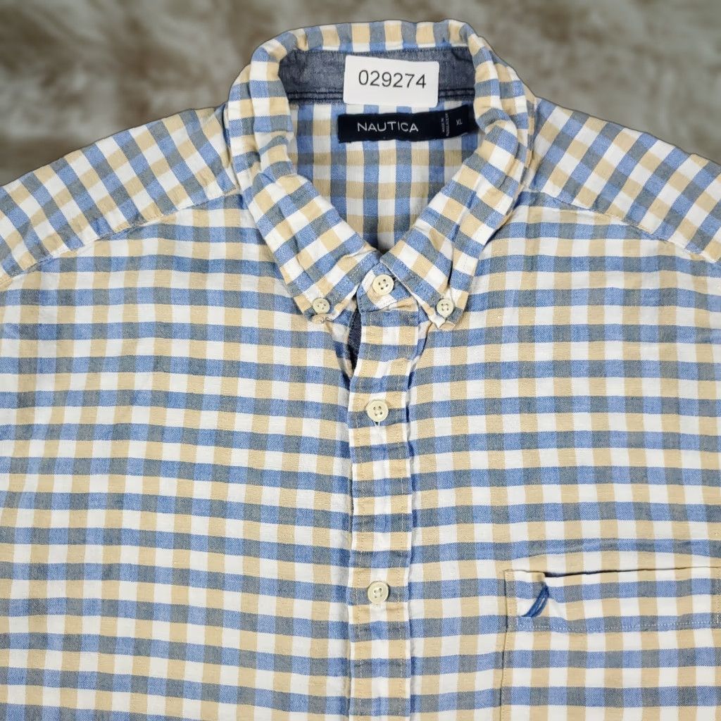 Nautica Nautica Shirt Mens XL Blue Beige Plaid Button-Up Short Sleeve Classic Casual Shirt Mens XL Blue Beige Plaid Size US XL / EU 56 / 4 - 1 Thumbnail