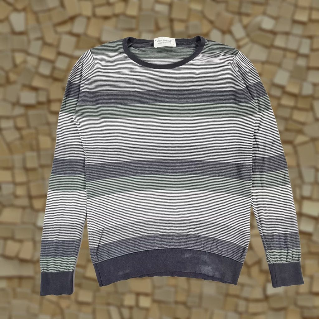 John Smedley John Smedley Womens Jumper Grey Small Striped Crew Neck Knit Pullover 100% Cotton Logo England Wool City Womens, Regular Fit, Long Sleeve, Casual Size S / US 4 / IT 40 - 1 Thumbnail