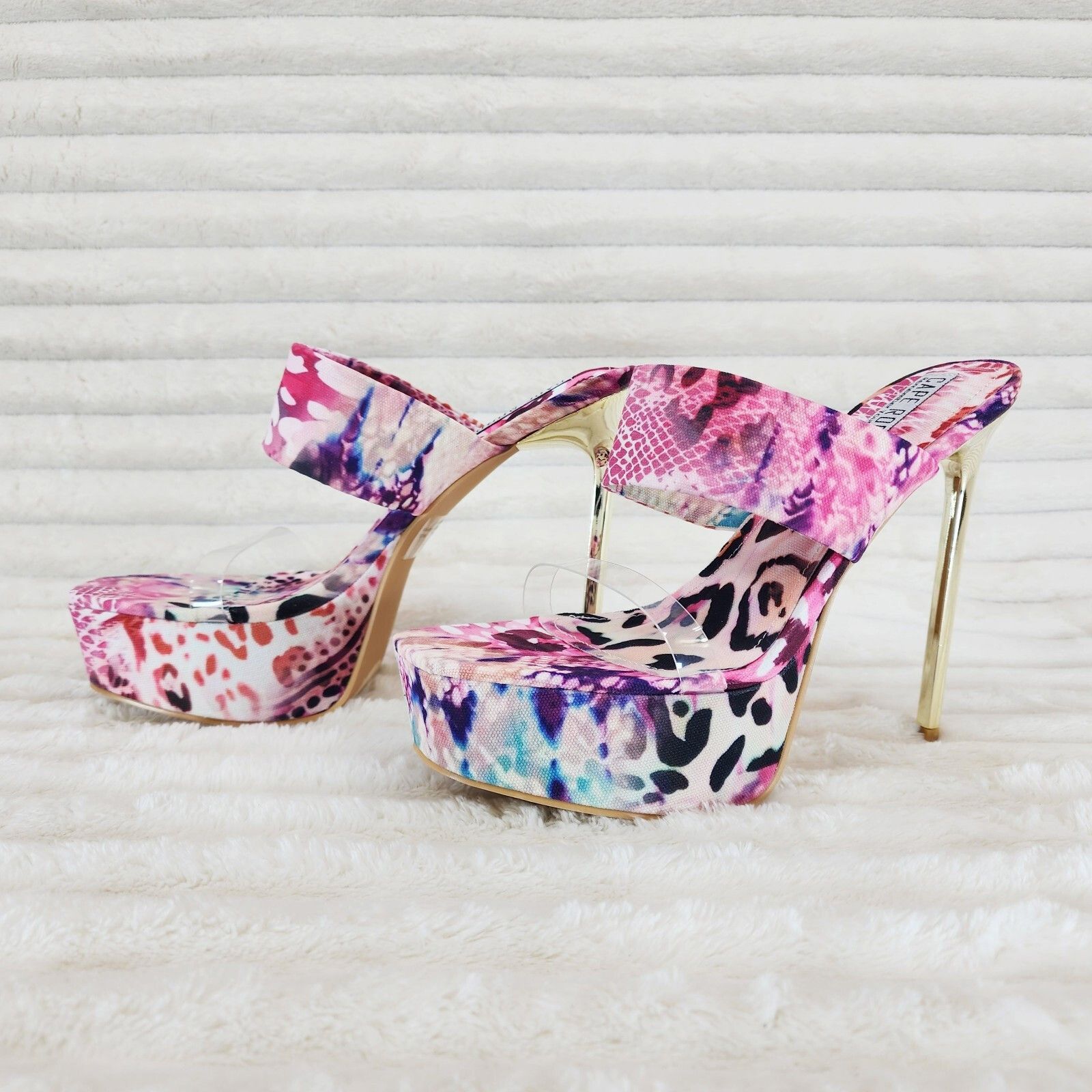 Other Razz Slip On High Heel Clogs Mules Slides Multi Color Print Size US 7 / IT 37 - 4 Thumbnail