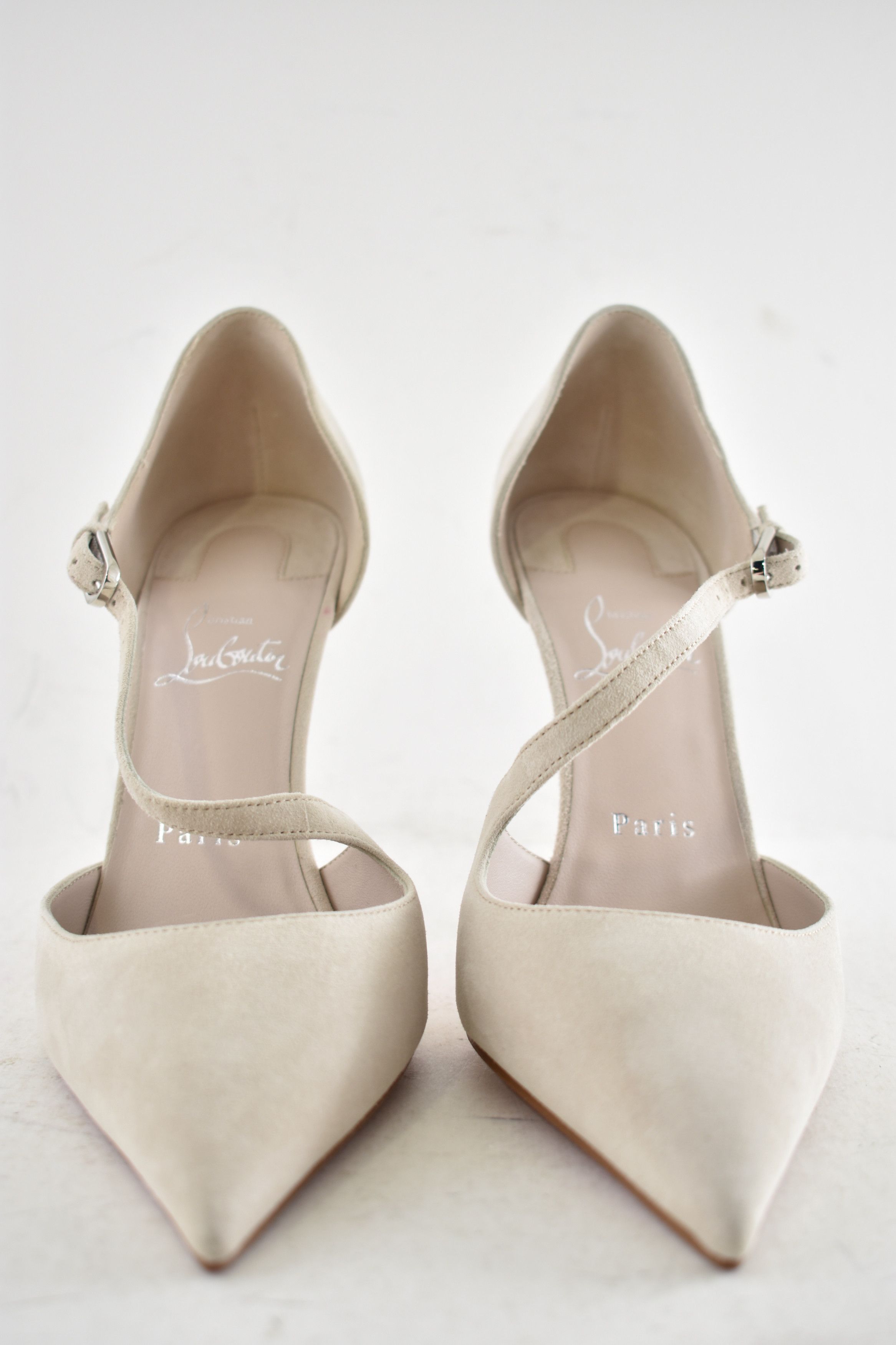 Christian Louboutin Miss Ziggyta 100 Pearl Beige Suede Strap Heel Pump 39.5 Size US 9.5 / IT 39.5 - 13 Thumbnail