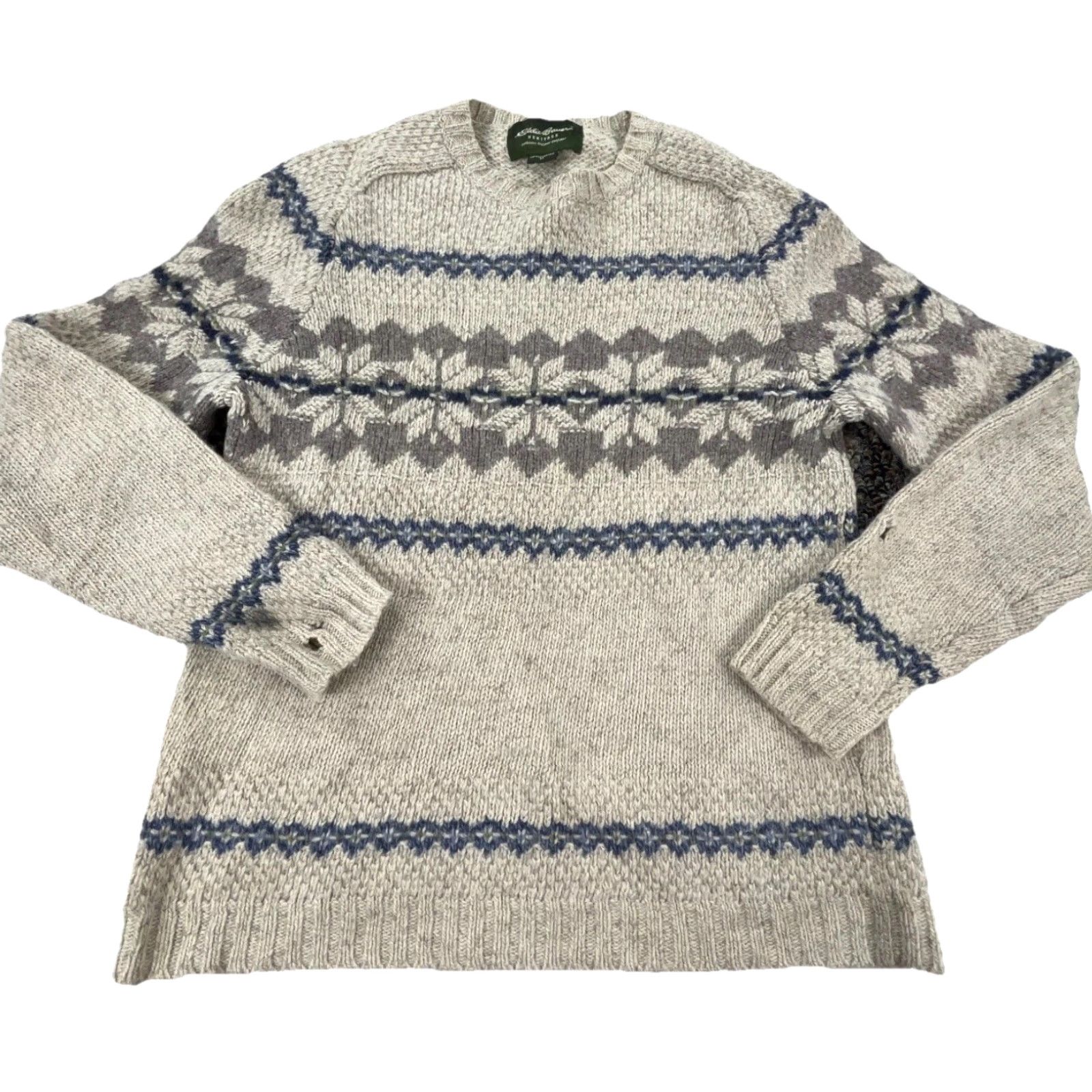 Eddie Bauer VINTAGE Eddie Bauer Sweater Women M Tan Blue Wool Knit Nordic Grandpa Y2K Size M / US 6-8 / IT 42-44 - 2 Thumbnail