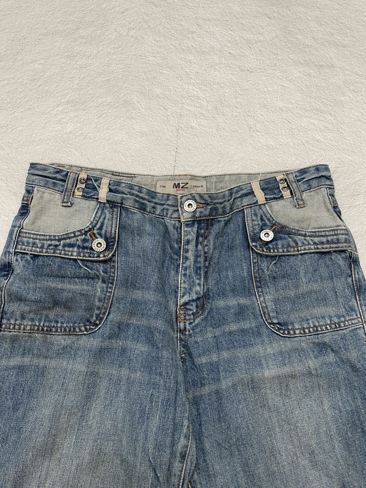 Japanese Brand 2000s Marzo Japanese Denim Dirty Washed Cargo Jeans Y2K Size US 32 / EU 48 - 4 Thumbnail
