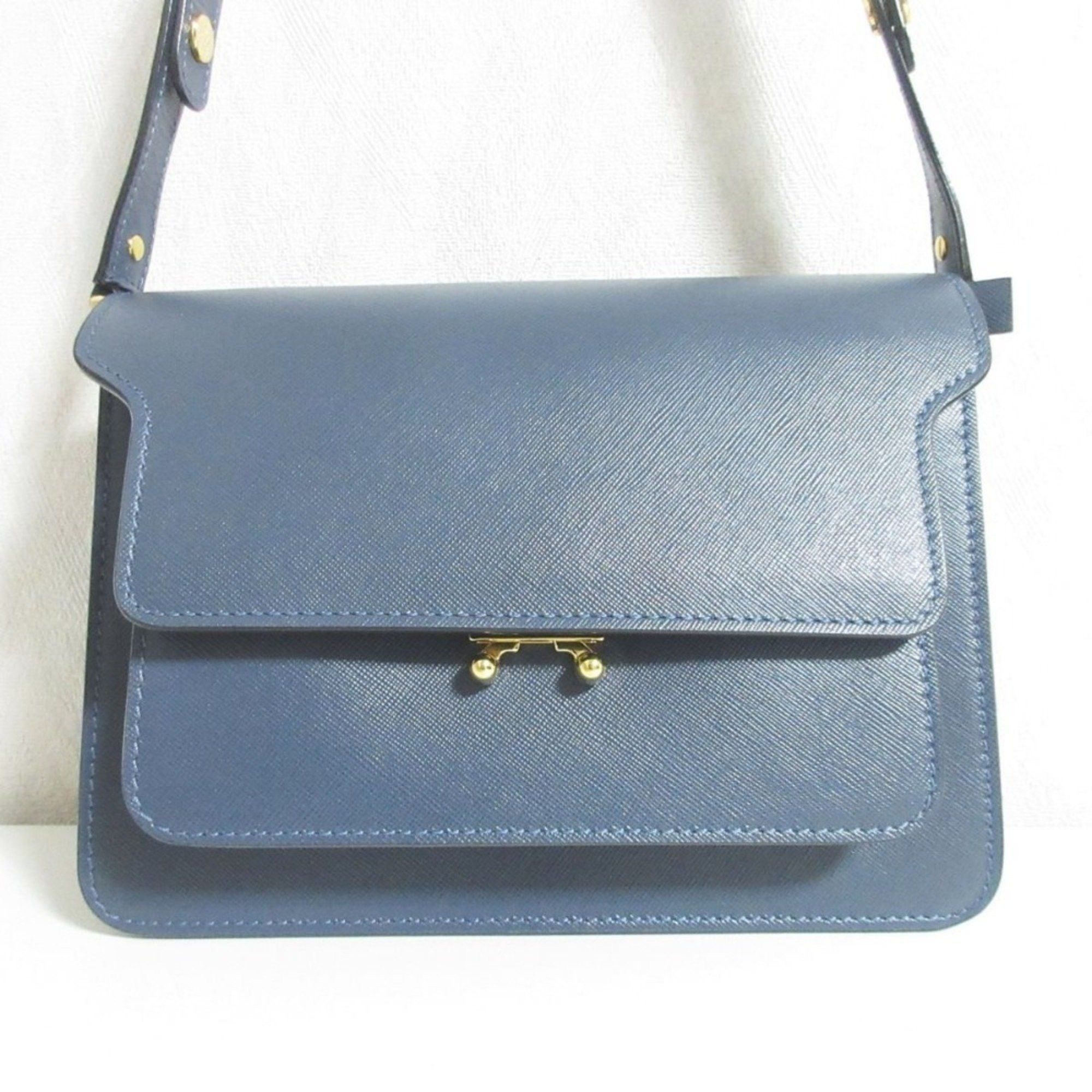 Marni Trunk Saffiano Leather Medium Shoulder Bag Sbmpn09No1Lv520 Royal Blue X Gold Women's