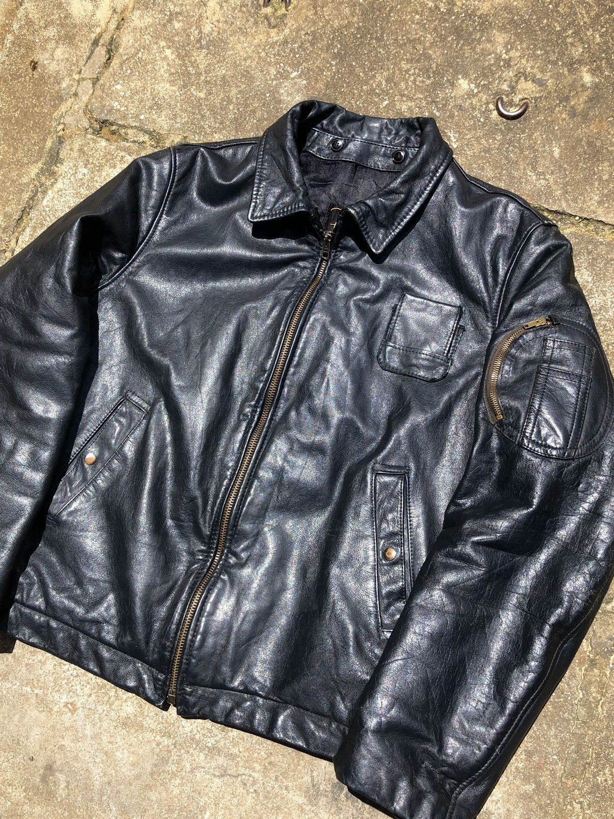 Leather 70~80s French Air Force type Leather Jacket Size US L / EU 52-54 / 3 - 2 Thumbnail