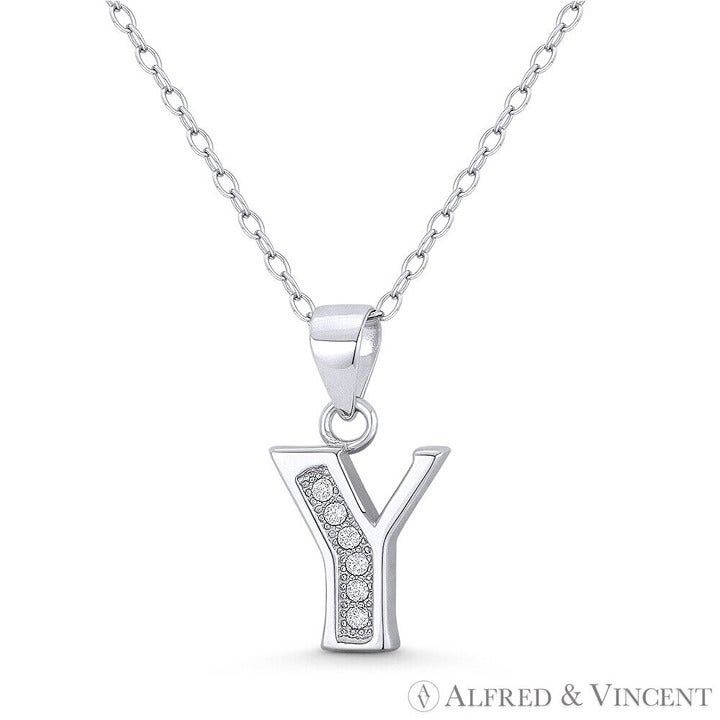 Other Initial Letter "Y" Block Script CZ Crystal Pendant Size ONE SIZE - 1 Preview
