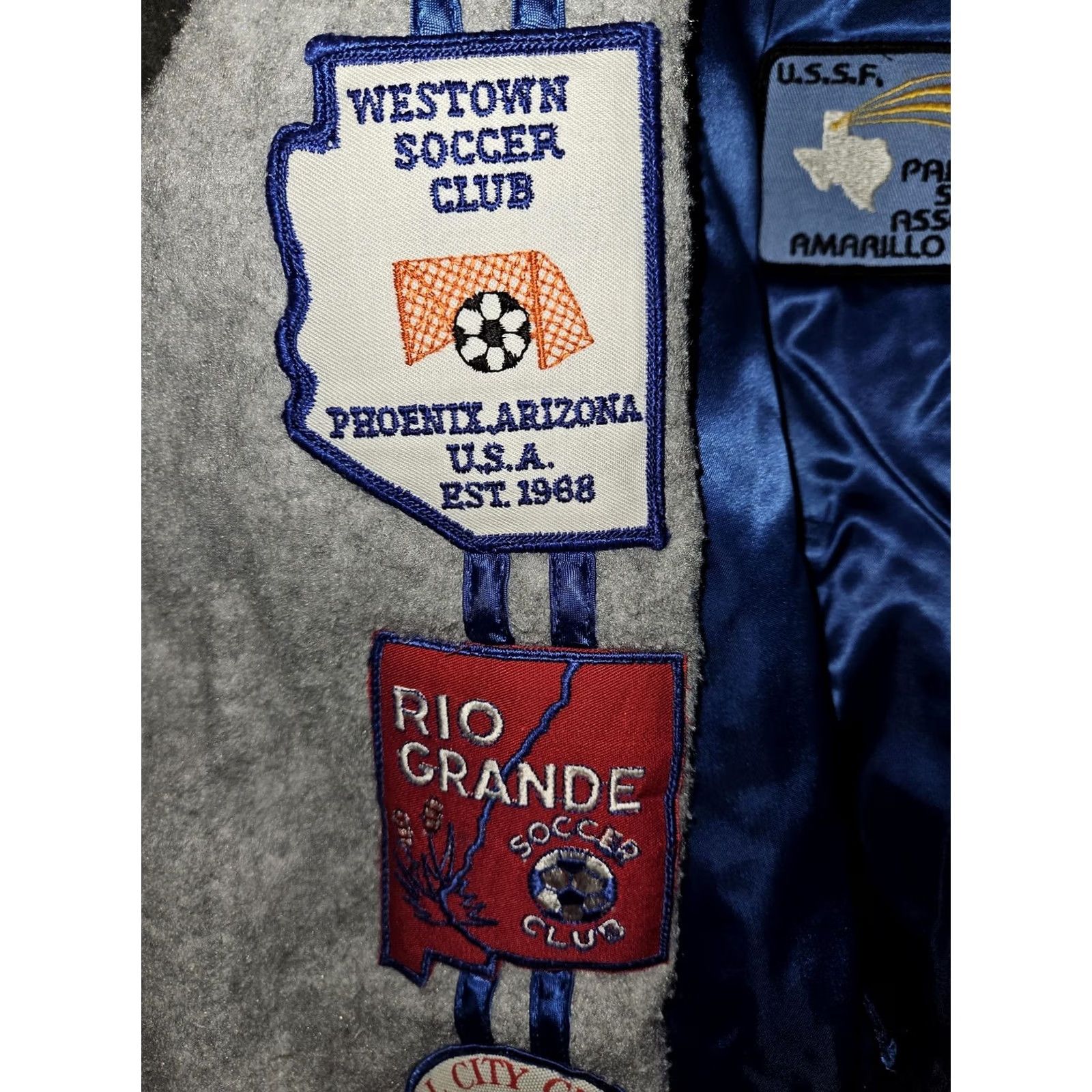 Vintage VINTAGE NASCO Jacket Mens Large Blue Satin Bomber Soccer Patches Made USA 80s Size US L / EU 52-54 / 3 - 6 Thumbnail