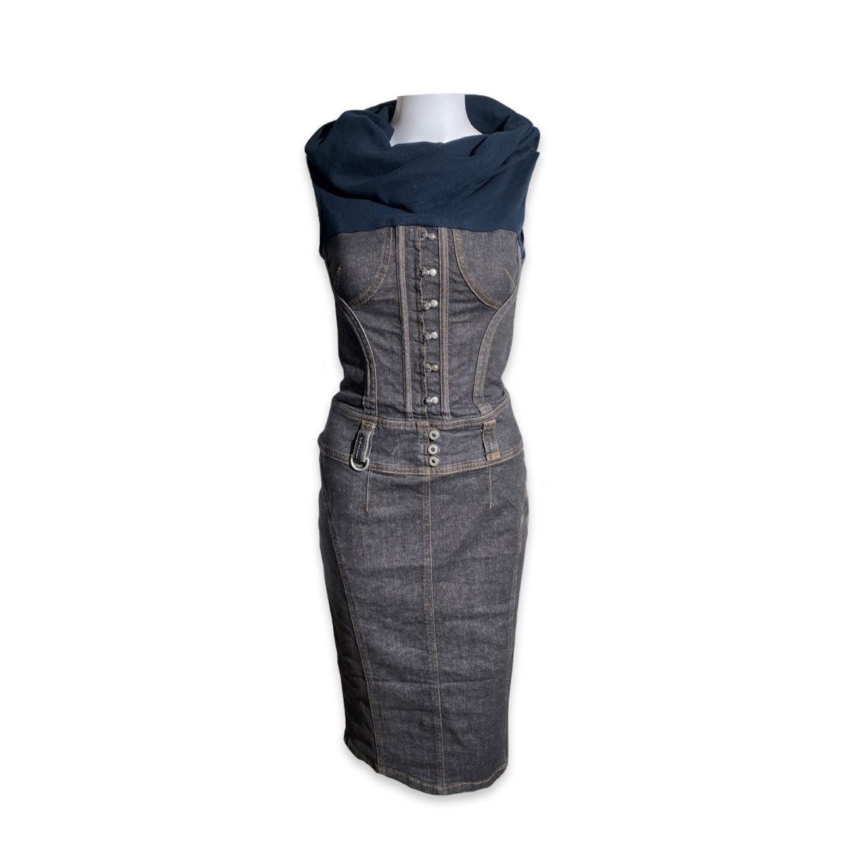 Dolce & Gabbana Dolce and Gabbana Corset Denim Midi Off Shoulder Dress Size S / US 4 / IT 40 - 3 Thumbnail