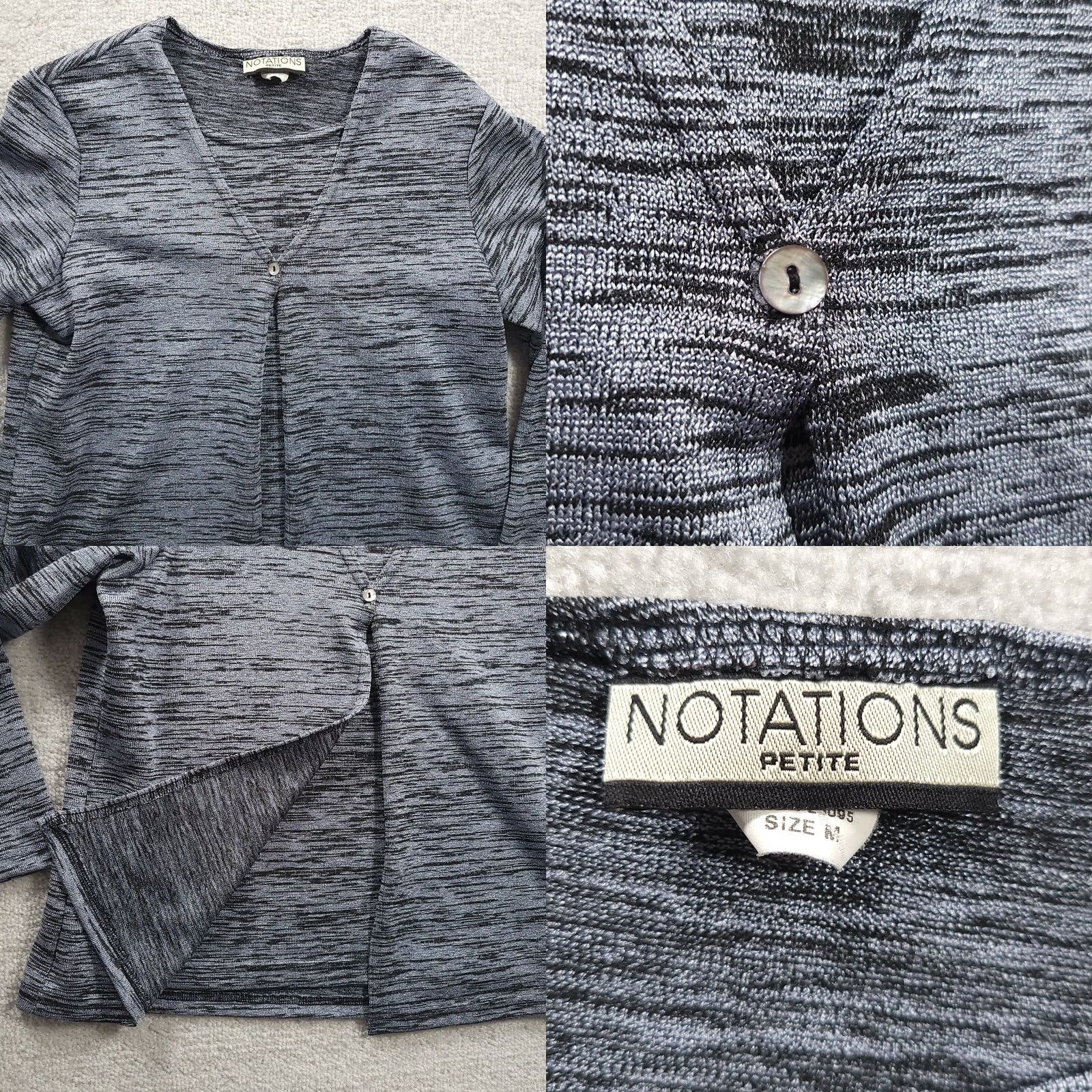 Vintage VINTAGE Notations Cardigan Womens PM Black Gray Marled One Button Petite USA Made Size M / US 6-8 / IT 42-44 - 8 Thumbnail