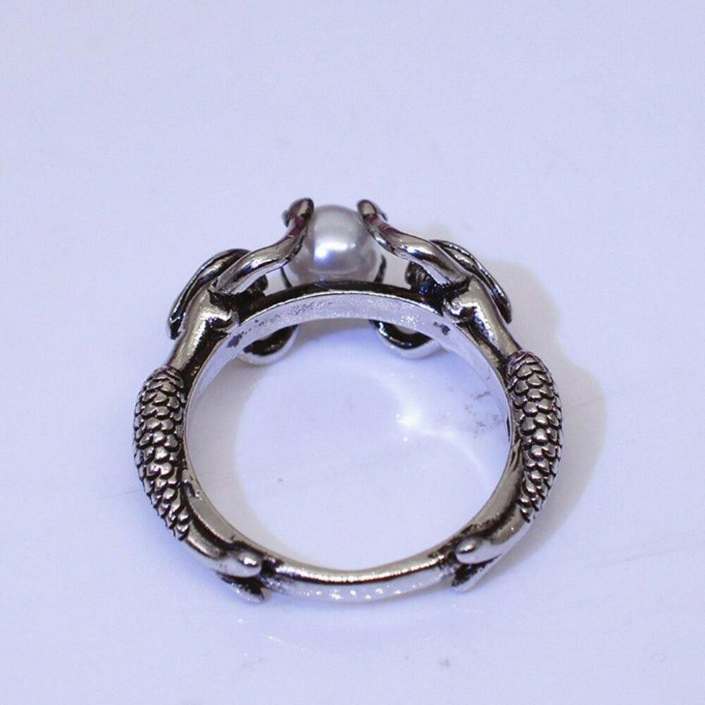 Designer Retro Mermaid Freshwater Pearl Antique Silver Ring - Size 7 Size ONE SIZE - 9 Thumbnail
