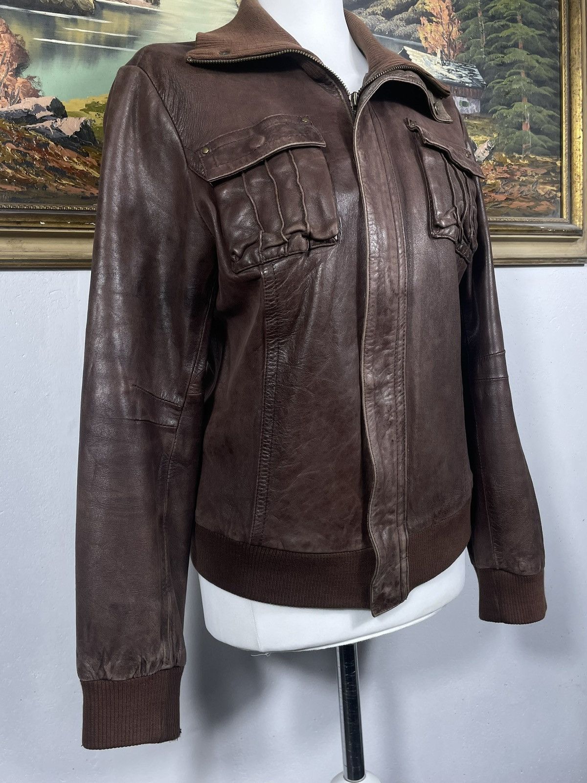 Vintage Washed Brown Retro 90s Genuine Real Leater Bomber Punk Rock Size M / US 6-8 / IT 42-44 - 7 Thumbnail