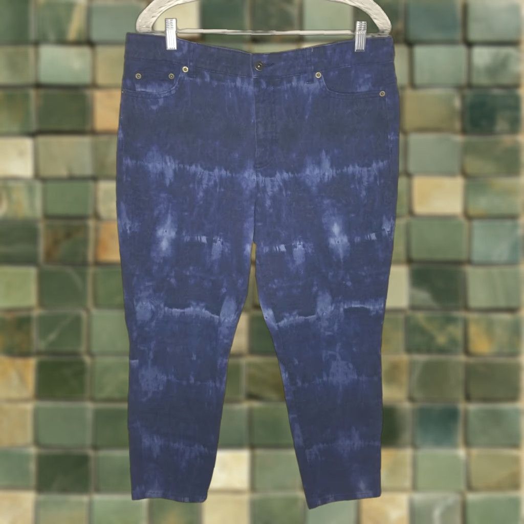 Ralph Lauren Lauren Ralph Lauren Womens Jeans Size 14 Skinny Cropped Blue Tie Dye Size 36" / US 14 / IT 50 - 1 Thumbnail