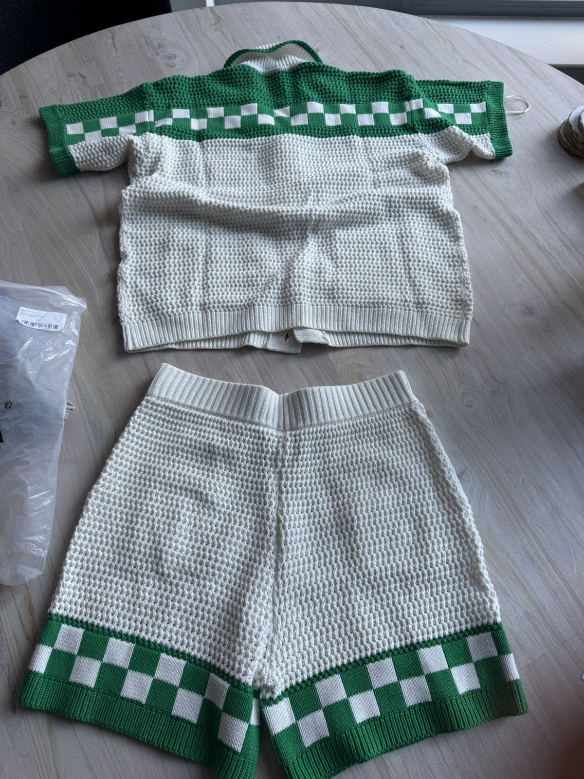 Casablanca Straight-Leg Logo-Appliquéd Checked Crochet Shorts Size US 30 / EU 46 - 6 Thumbnail