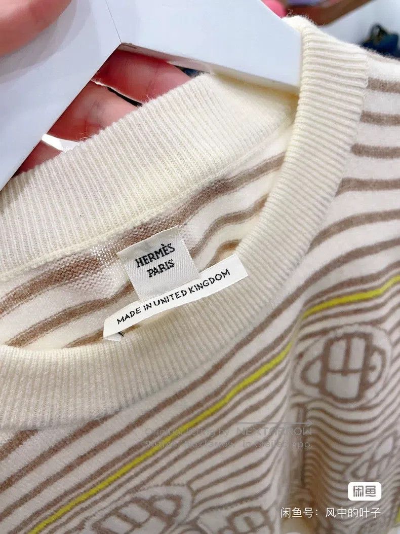 Hermes Hermes Beige striped cashmere short-sleeve knit top Size XS / US 0-2 / IT 36-38 - 3 Thumbnail