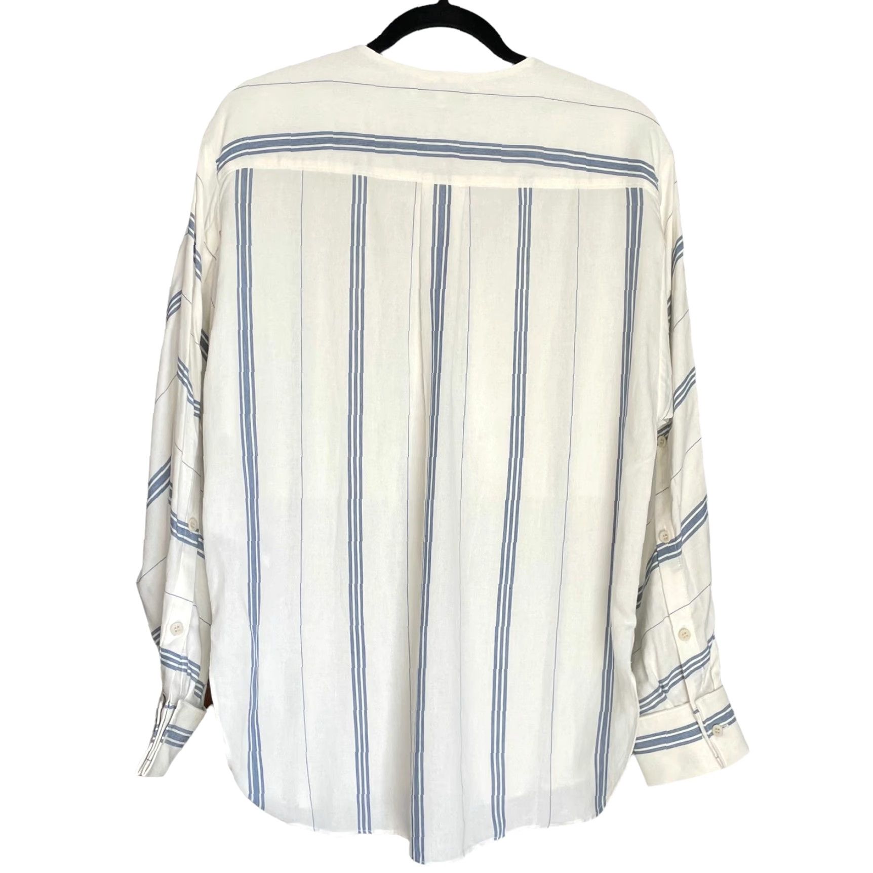 Tibi VINTAGE Tibi Warren Striped Dolman Military Shirt Button Front XXS Relaxed Fit Women White/Blue Size XXS / US 00 / IT 34 - 6 Thumbnail