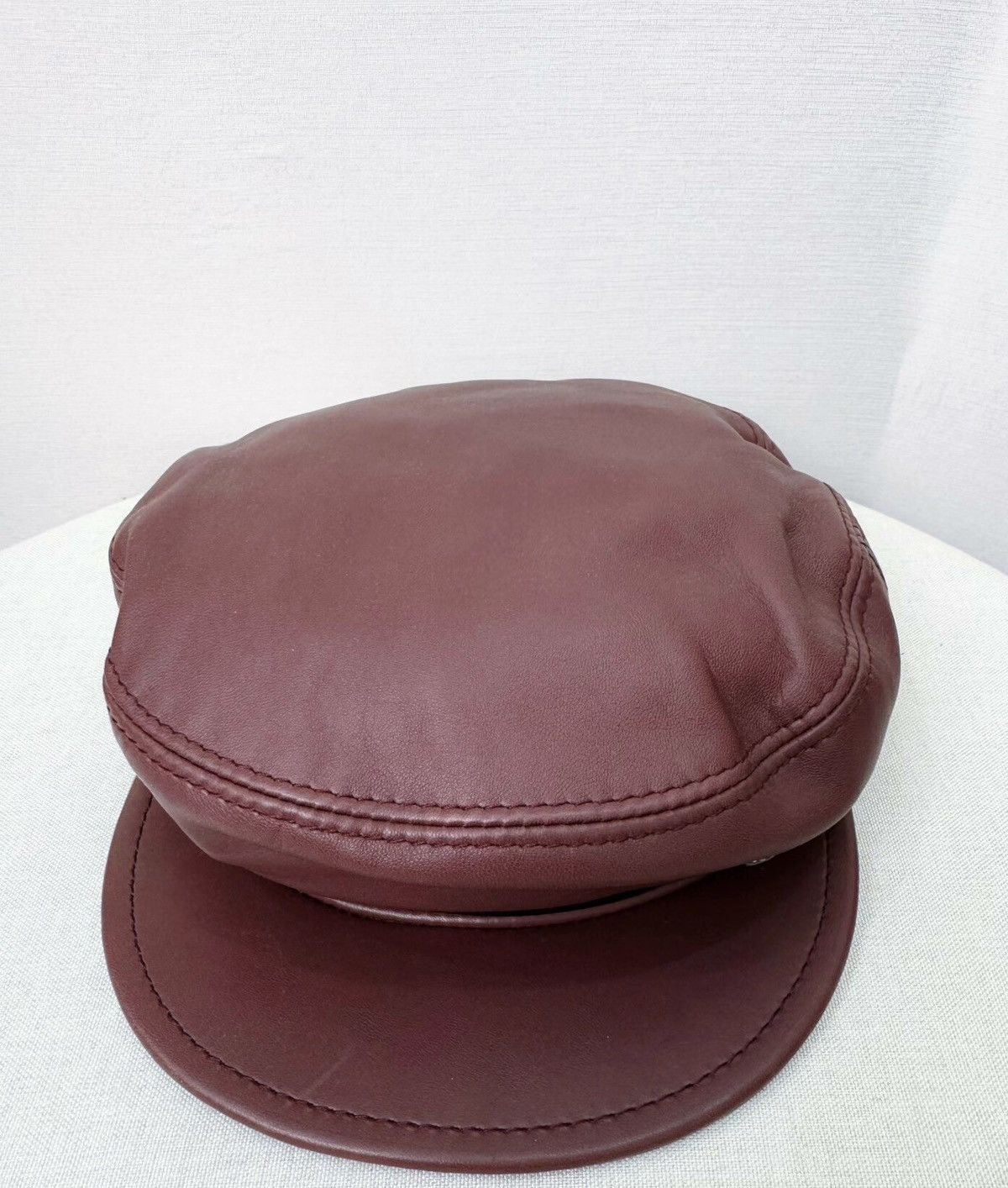 Maison Margiela Maison Michel wine red and brown full leather beret Size ONE SIZE - 1 Thumbnail
