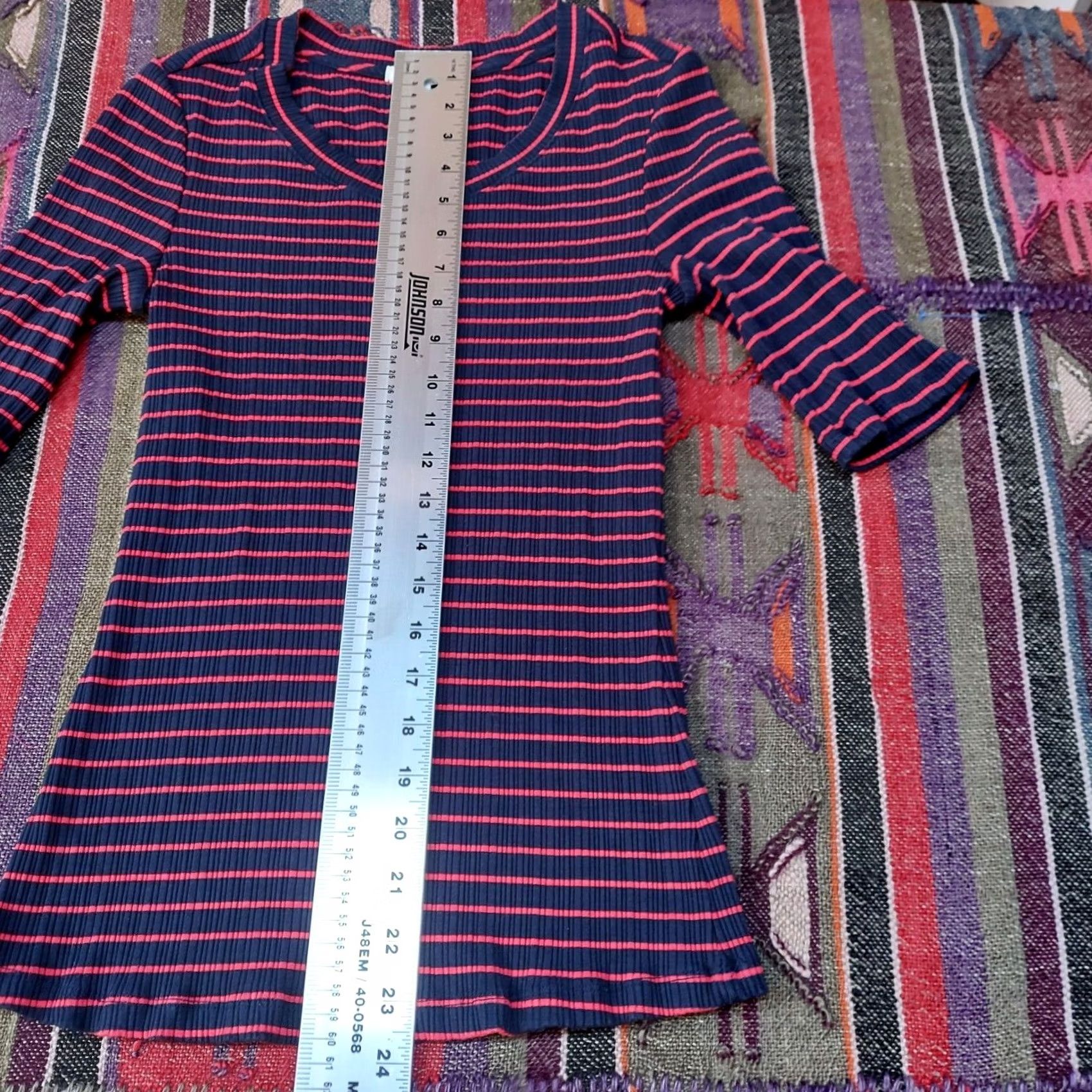 Anthropologie Anthropologie Pure + Good Womens Miranda Striped T-Shirt Small Scoop Neck Ribbed Shirt Womens Navy Blue Striped Casual Short Sleeve Ribbed 90s? Size S / US 4 / IT 40 - 7 Thumbnail