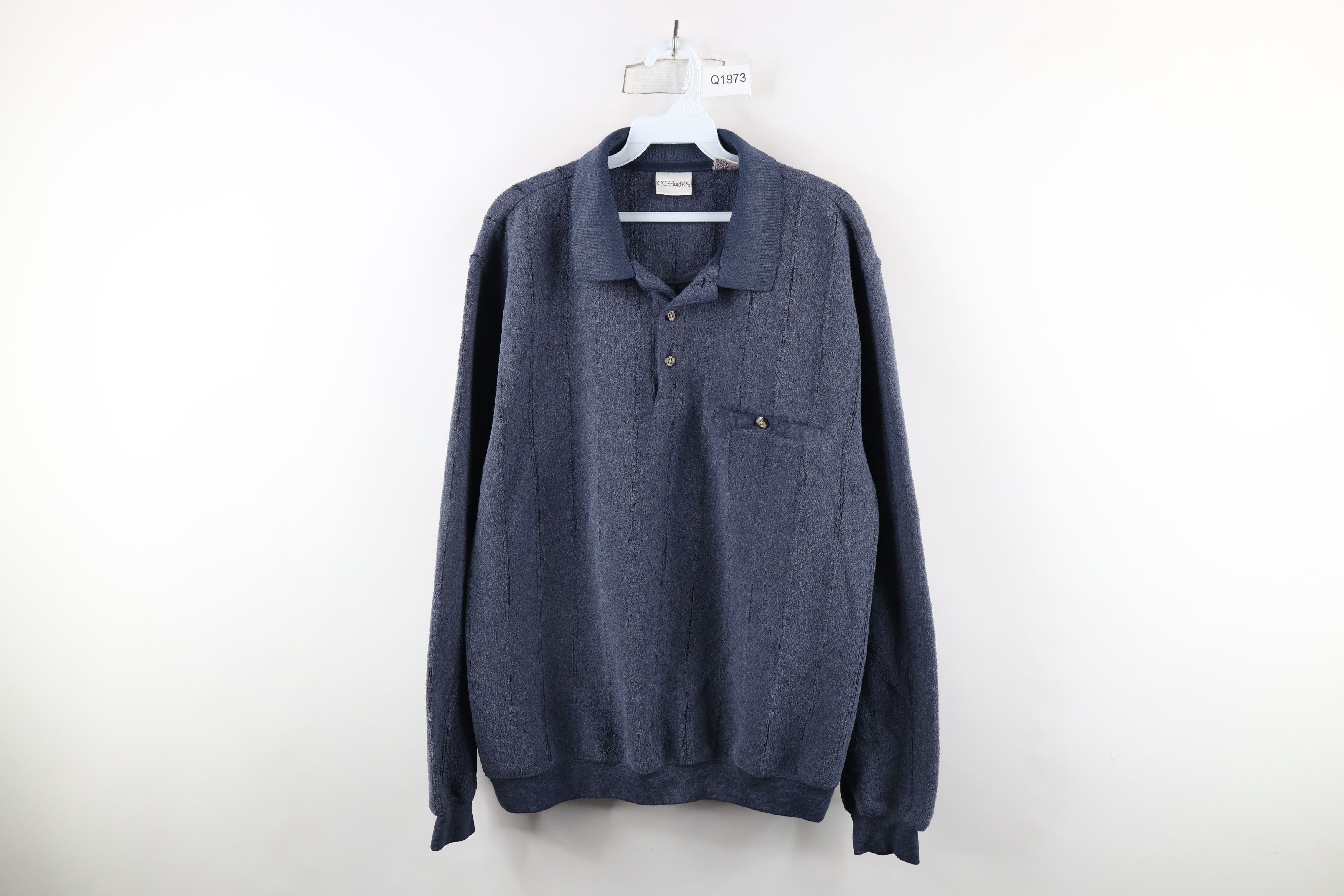 Vintage Vintage 90s Streetwear Collared Fleece Sweatshirt Blue Size US L / EU 52-54 / 3 - 1 Thumbnail