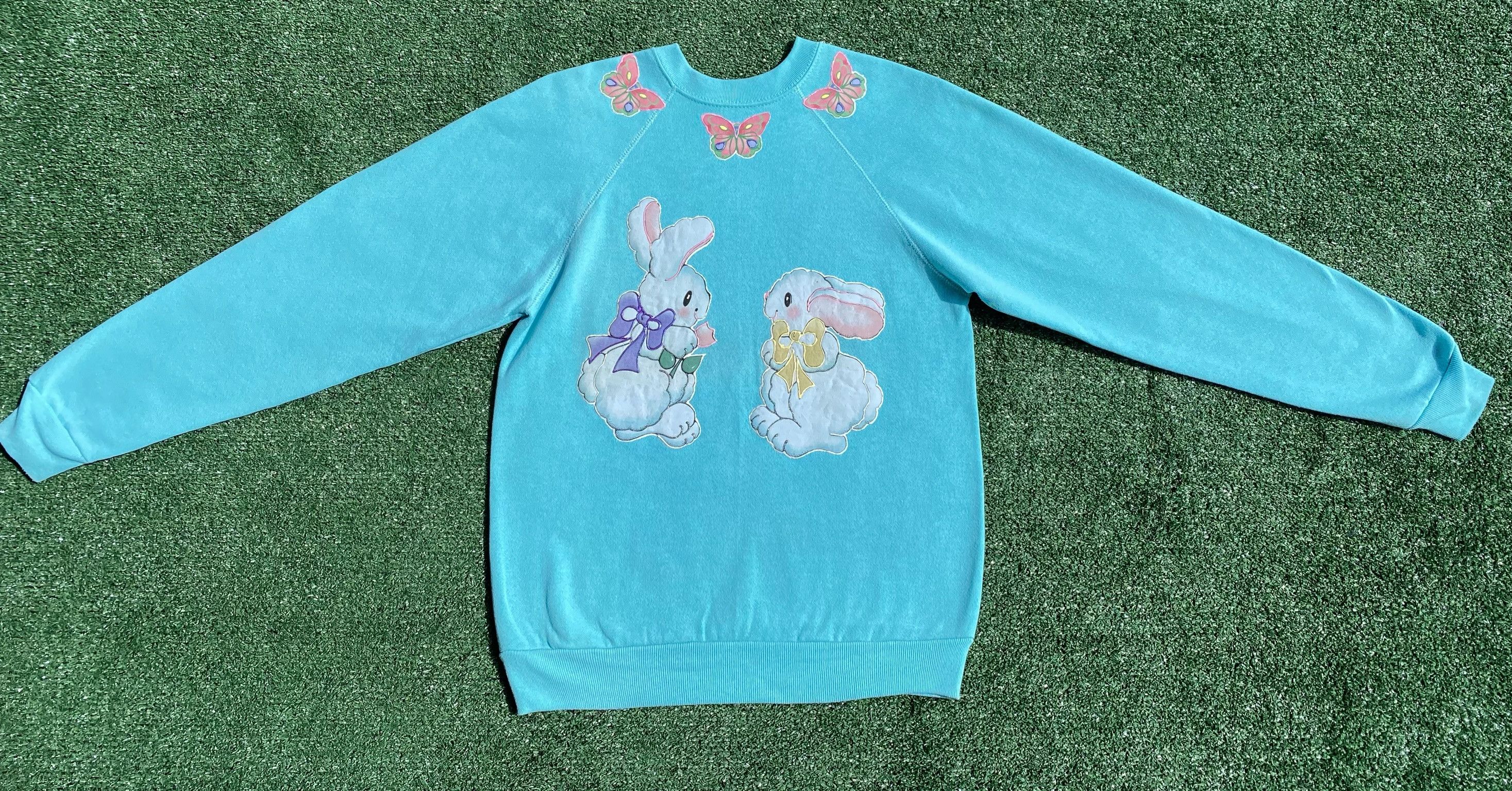 Tultex 80s Easter Bunnies Butterflies Handmade Sweatshirt Medium Size M / US 6-8 / IT 42-44 - 2 Thumbnail