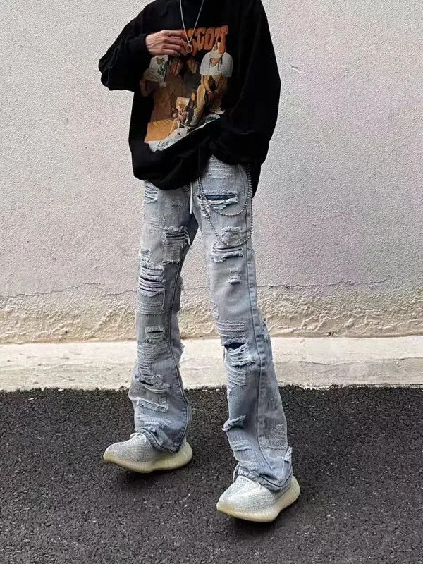 Japanese Brand VIBE Street hip hop washed random ripped loose jeans Size US 32 / EU 48 - 4 Thumbnail