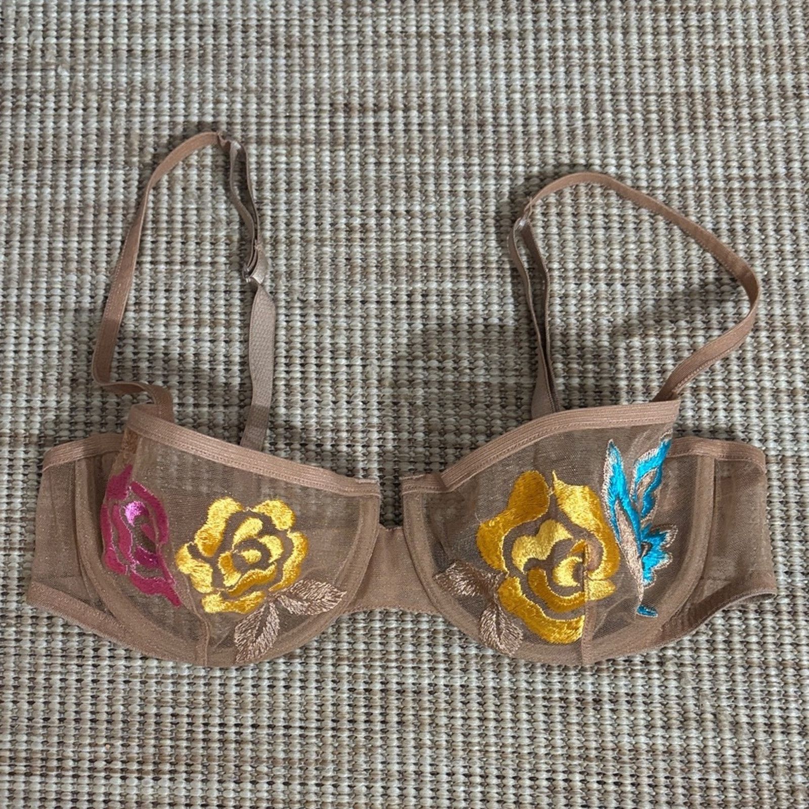La Perla La Perla Tan Bra with Vibrant Floral Embroidery Size 34C Size ONE SIZE - 6 Thumbnail