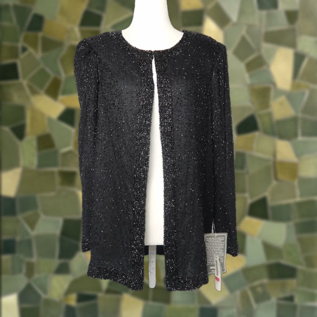 Vintage VINTAGE Stenay black silk beaded jacket NWT Size Medium 90s Size M / US 6-8 / IT 42-44 - 1 Thumbnail