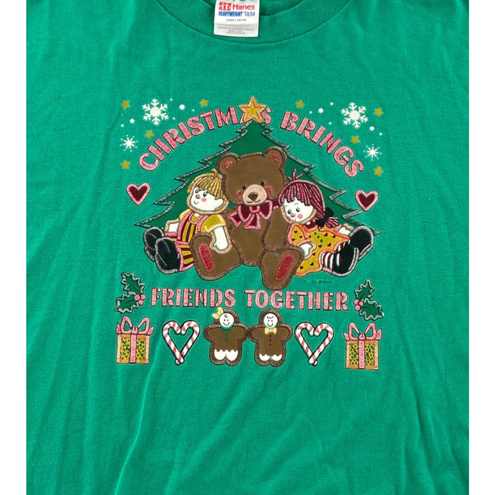 Hanes VINTAGE Hanes Christmas Shirt Adult Large Green Stitch Single Stitch Crew Neck T-Shirt Men Christmas 90s Friends Decorative Logo Regular Fit Size US L / EU 52-54 / 3 - 3 Thumbnail