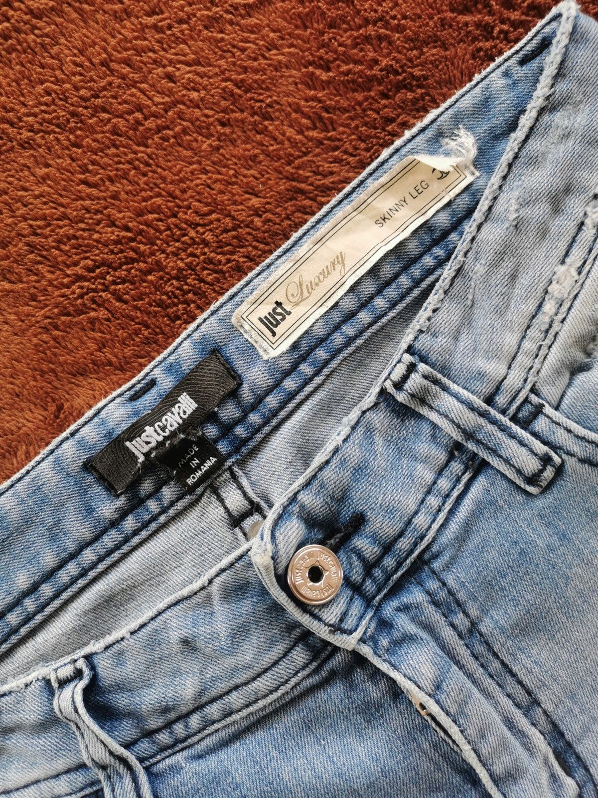 Roberto Cavalli Just Cavalli Boro Thrashed Distressed Skinny Denim Jeans Size 28" / US 6 / IT 42 - 10 Thumbnail