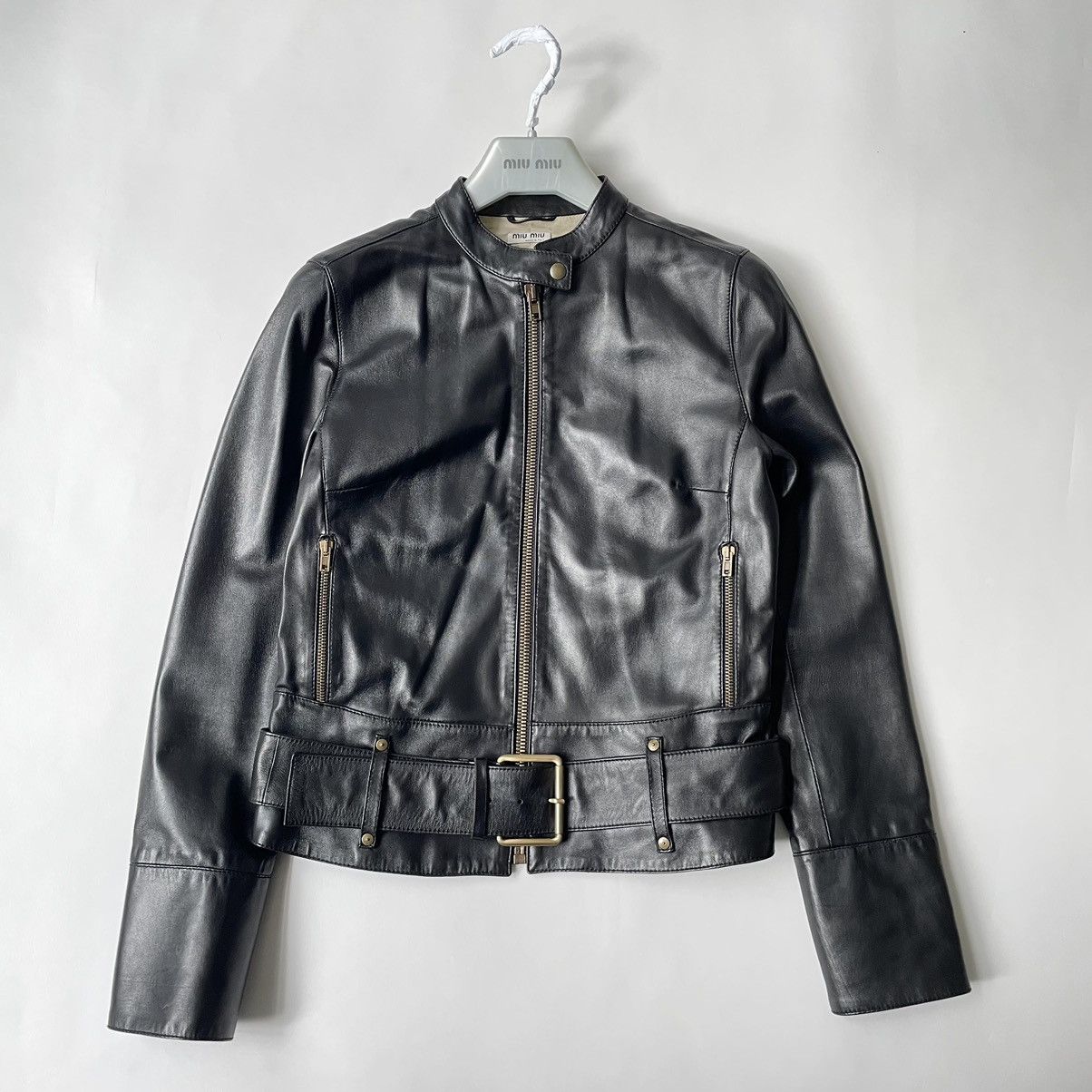 Miu Miu Mid 2000s Black Leather Moto Jacket Size S / US 4 / IT 40 - 2 Thumbnail