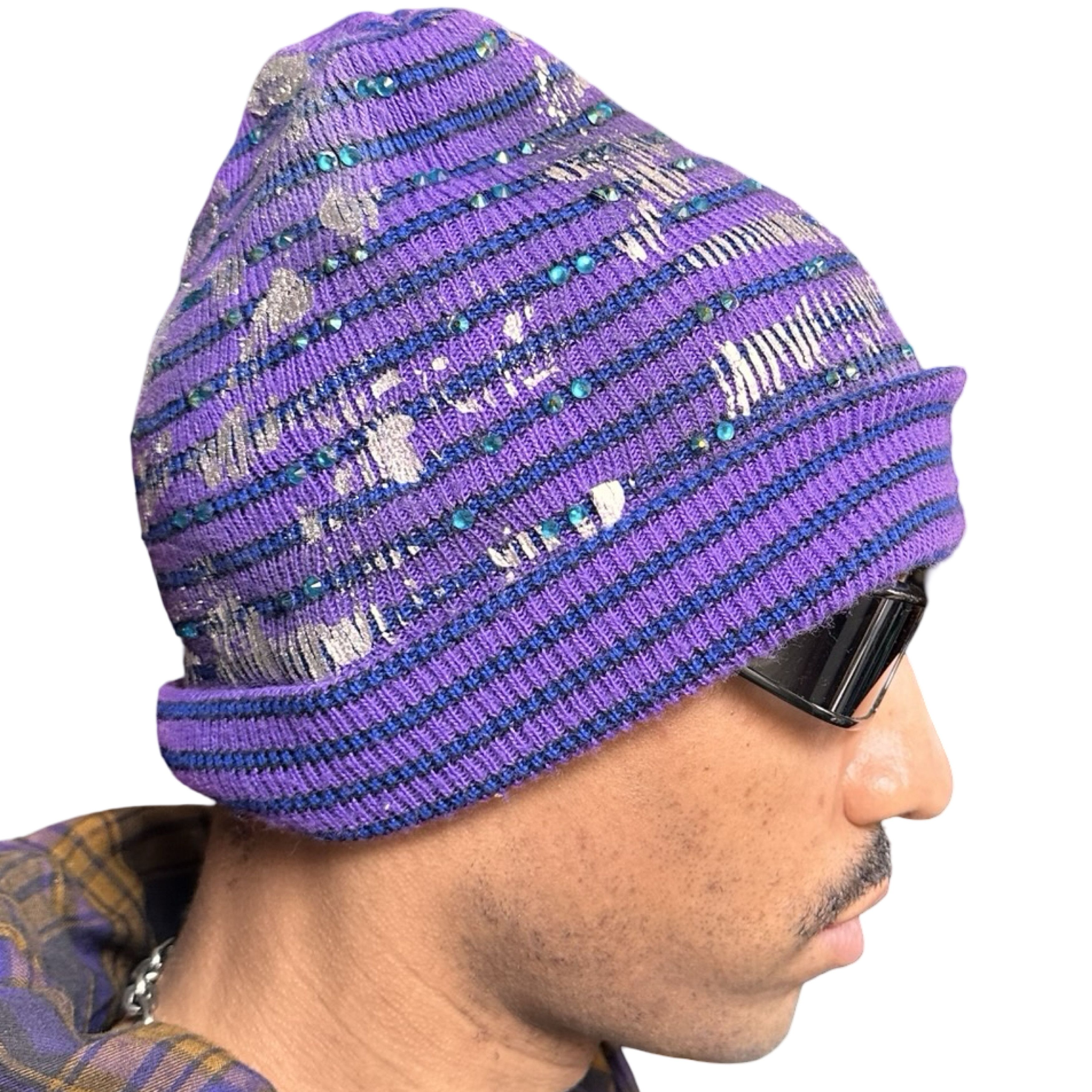 Other ASTROBOI* JUPITER PURPLE/BLUE STRIPED BEANIE W/ RHINESTONES Size ONE SIZE - 4 Thumbnail