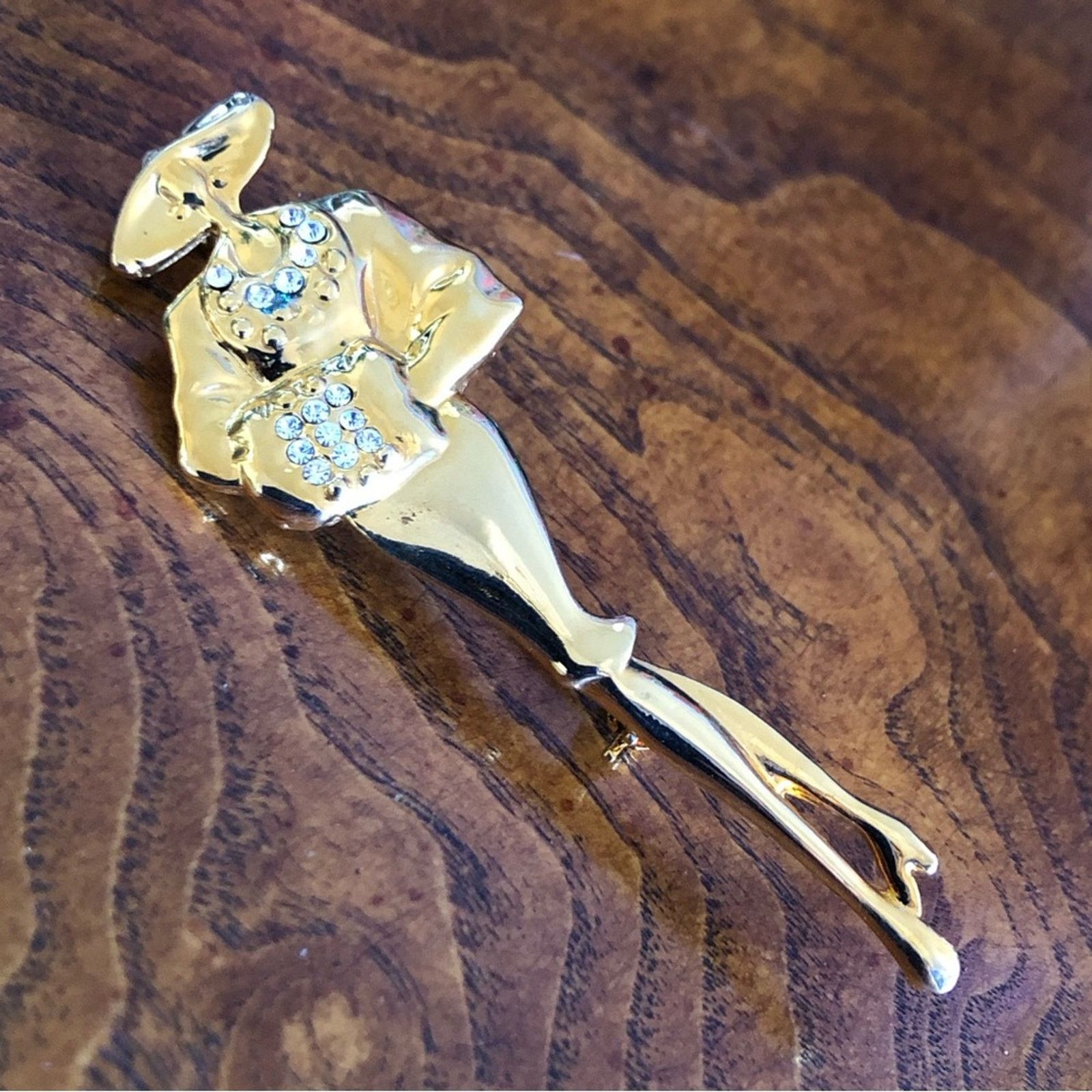 Vintage Vintage stylish lady gold plated rhinestone brooch pin Size ONE SIZE - 5 Thumbnail