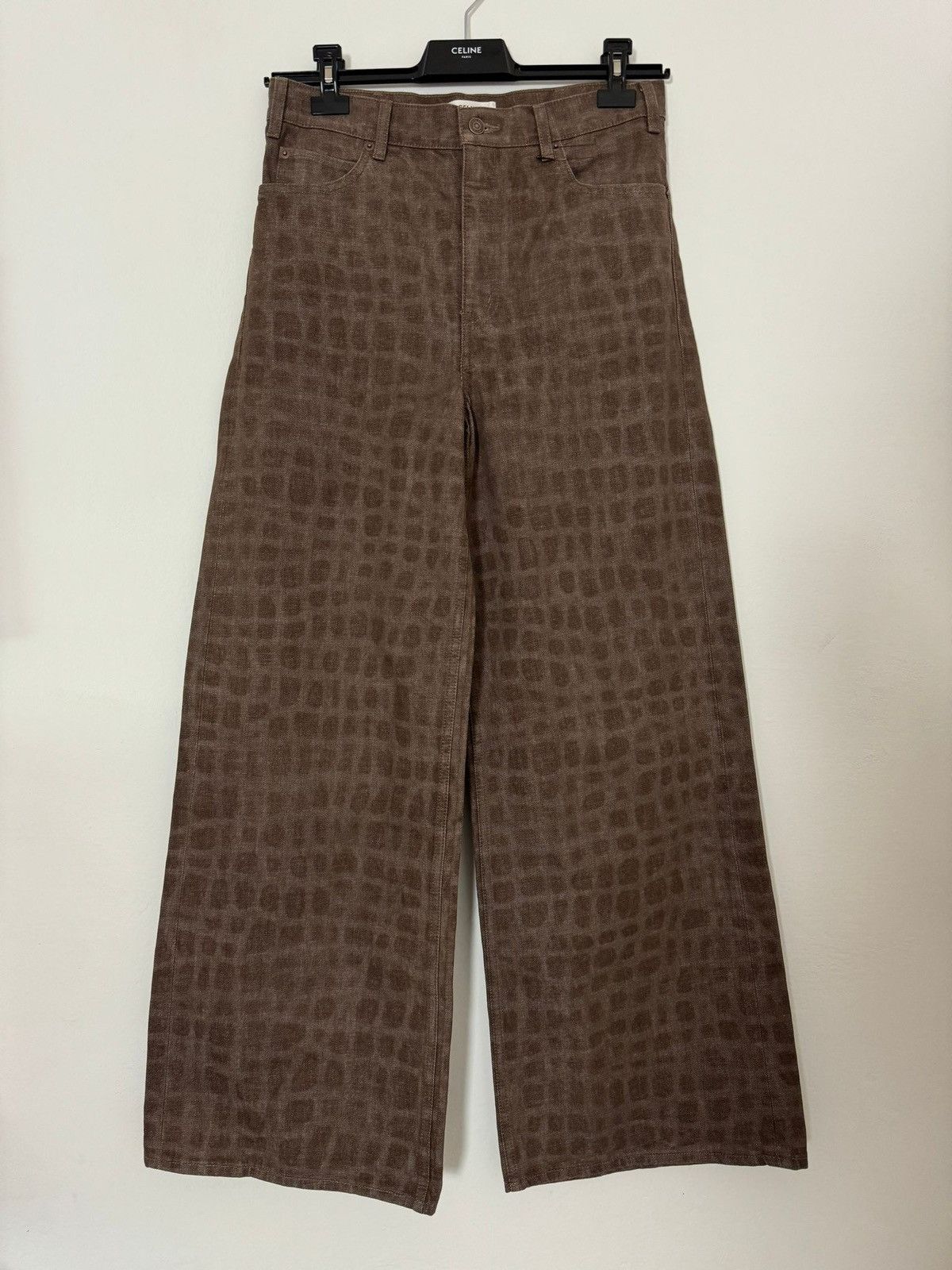 Image of Celine x Hedi Slimane Ss22 Crocodile Print Flared Jeans Wide Leg in Brown, Men's (Size 30)