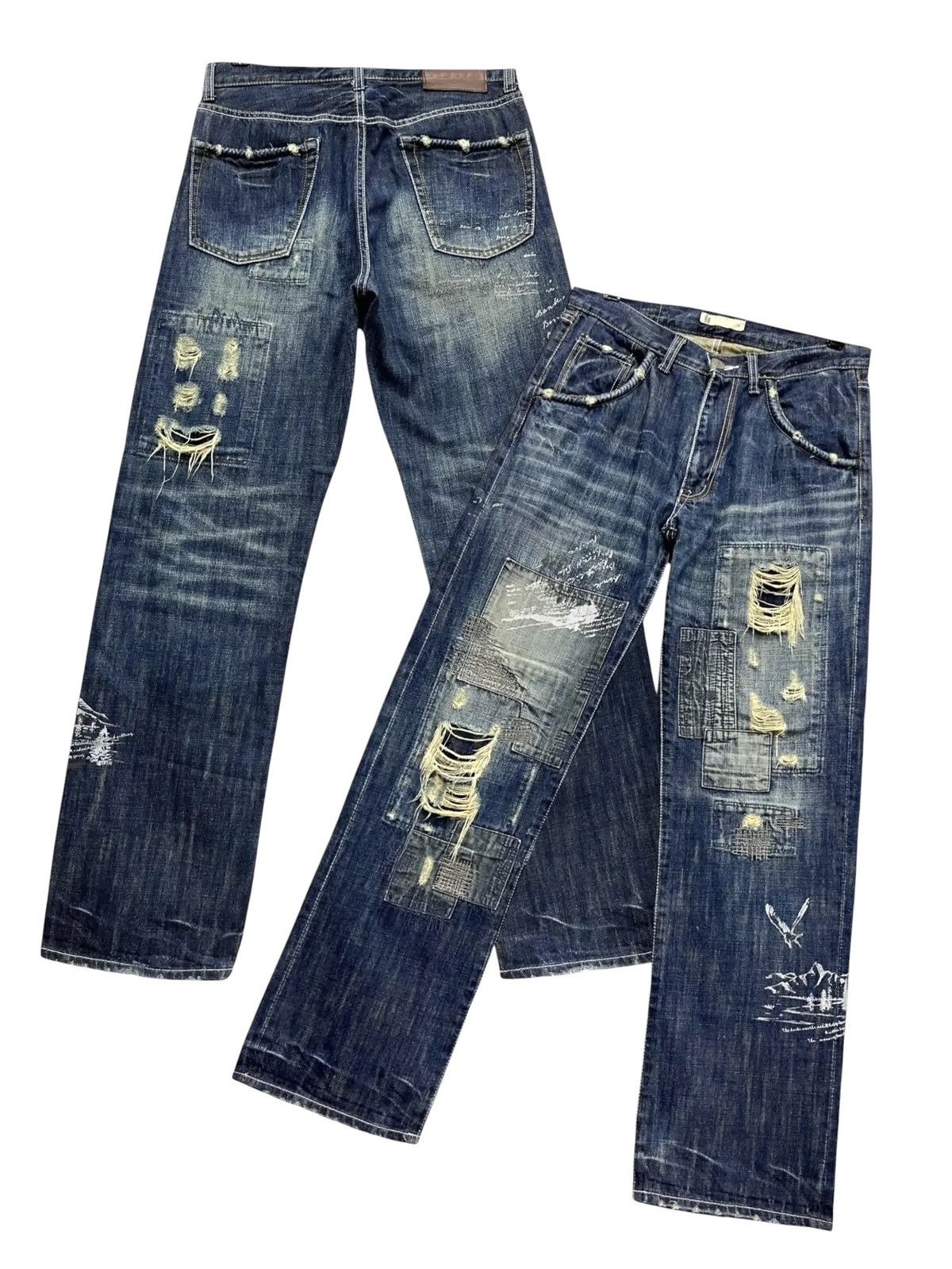 Global Work FYE🔥 GLOBALWORK KurtCobain Boro Patchwork Kapital Style Size US 31 - 1 Thumbnail