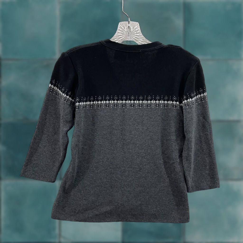 Vintage VINTAGE 90s Y2K Cardigan Sweater Top Small Black Grey Fair Isle Icelandic Nordic Arizona Jeans Women Small Cardigan Clothing Womens Size S / US 4 / IT 40 - 1 Thumbnail
