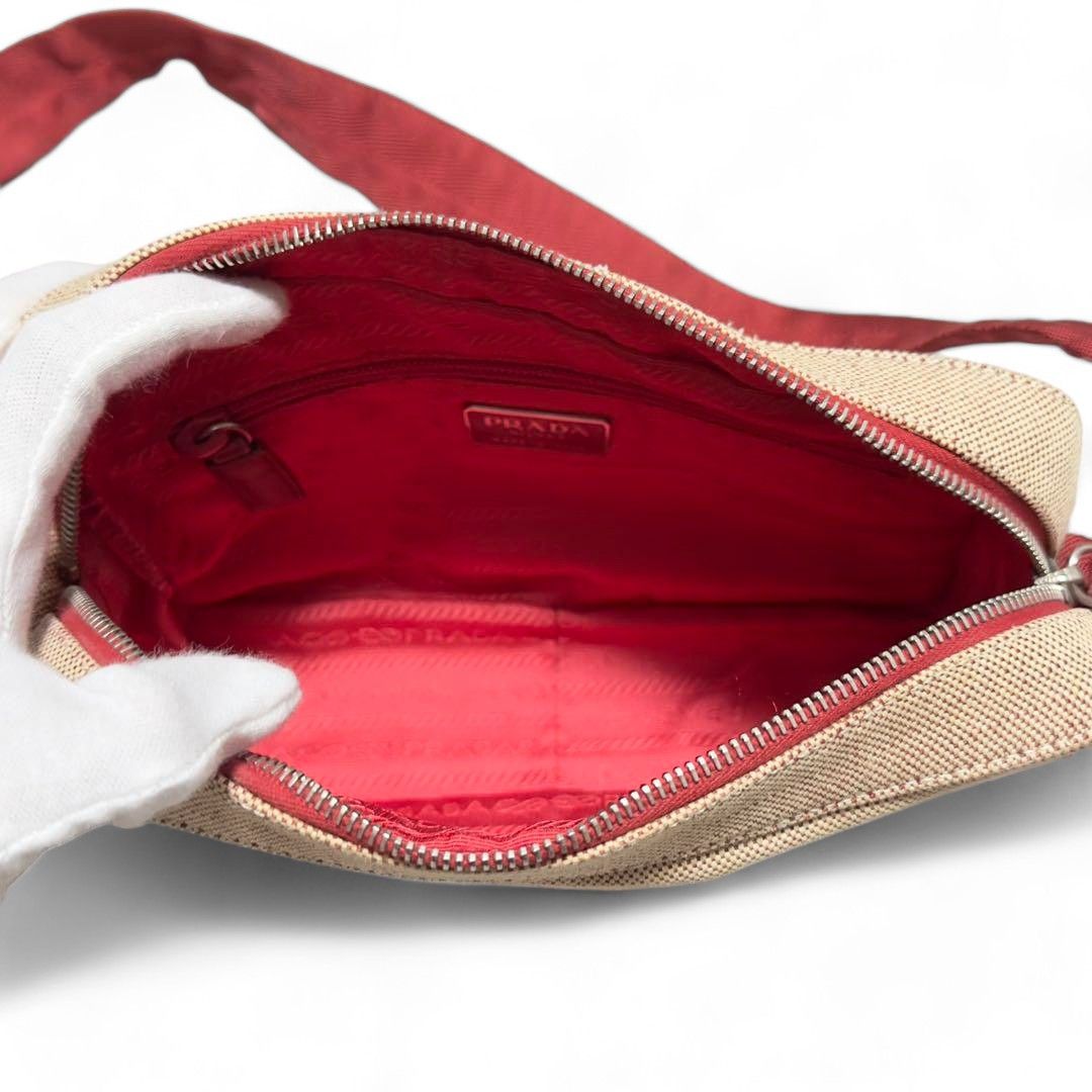Prada Prada Sport - Canvas Red Leather Shoulder Bag Beige Camera Size ONE SIZE - 6 Thumbnail