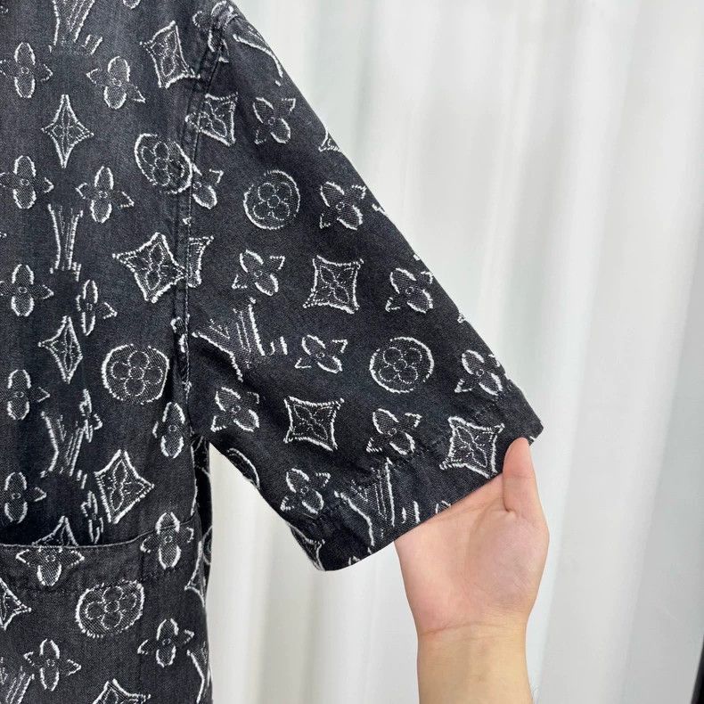 Louis Vuitton Louis Vuitton Black Gray Denim Print Shirt-2505 Size US XL / EU 56 / 4 - 4 Thumbnail