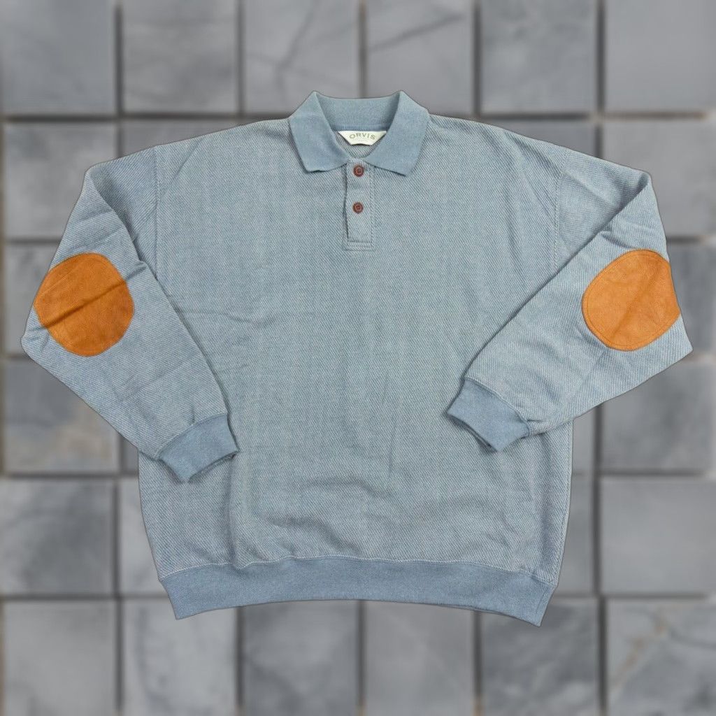 Orvis Mens Knit Sweater Pullover Collared XL Blue Outdoor