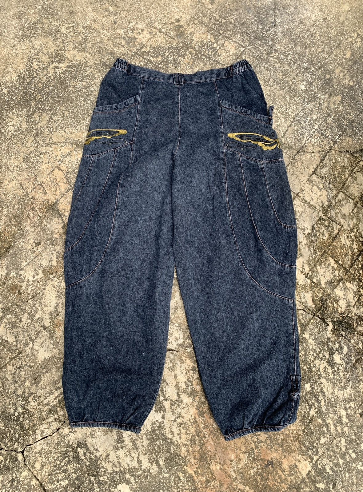 Japanese Brand y2k Du Qin Butterfly Embroidery Jeans Baggy Balloon Pants Size US 33 - 2 Thumbnail