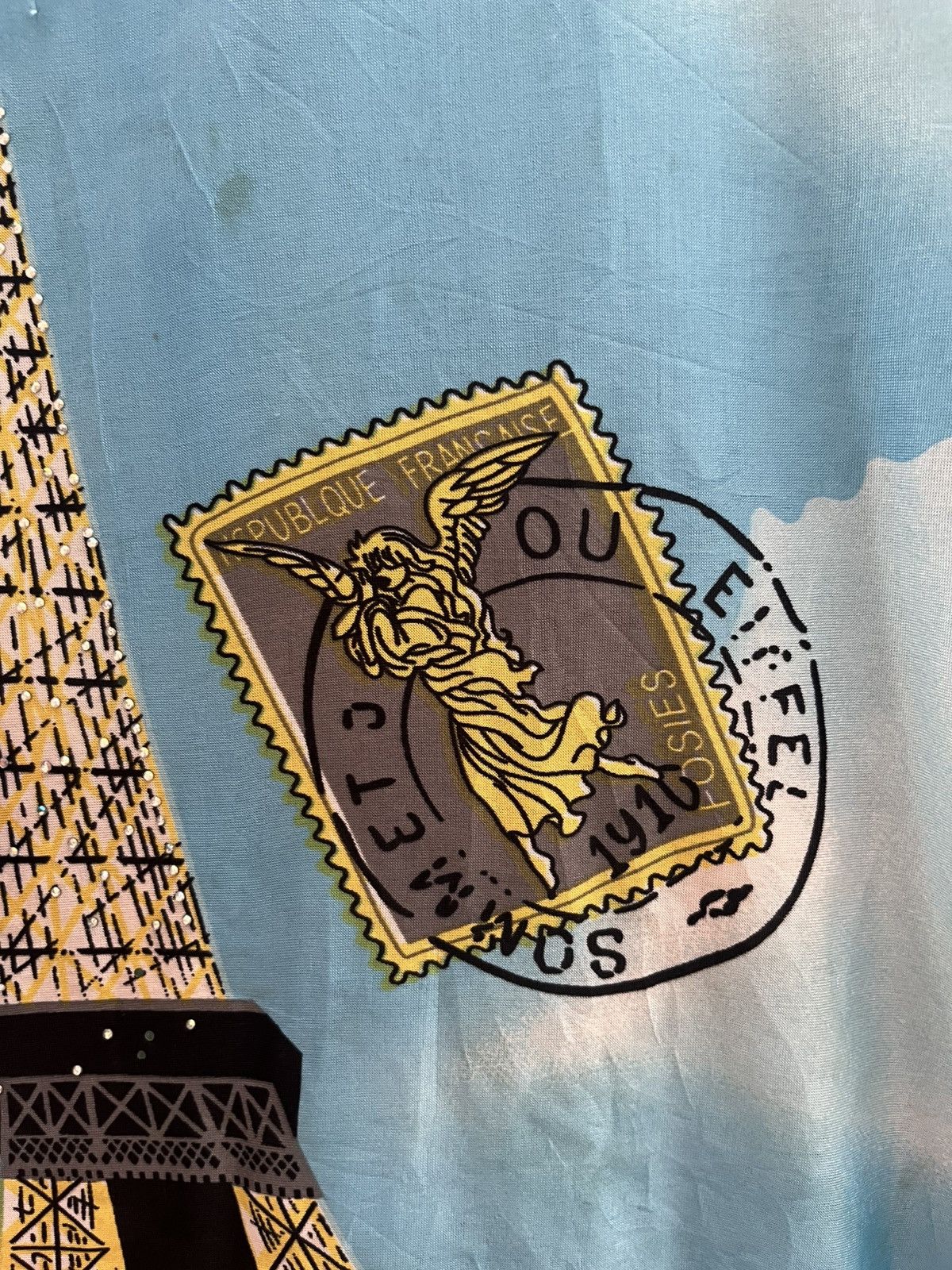 Jean Paul Gaultier × Kenzo × Moschino Vintage Eiffel Tower Paris Tee – All Over Print Sky Blue Size US S / EU 44-46 / 1 - 7 Thumbnail