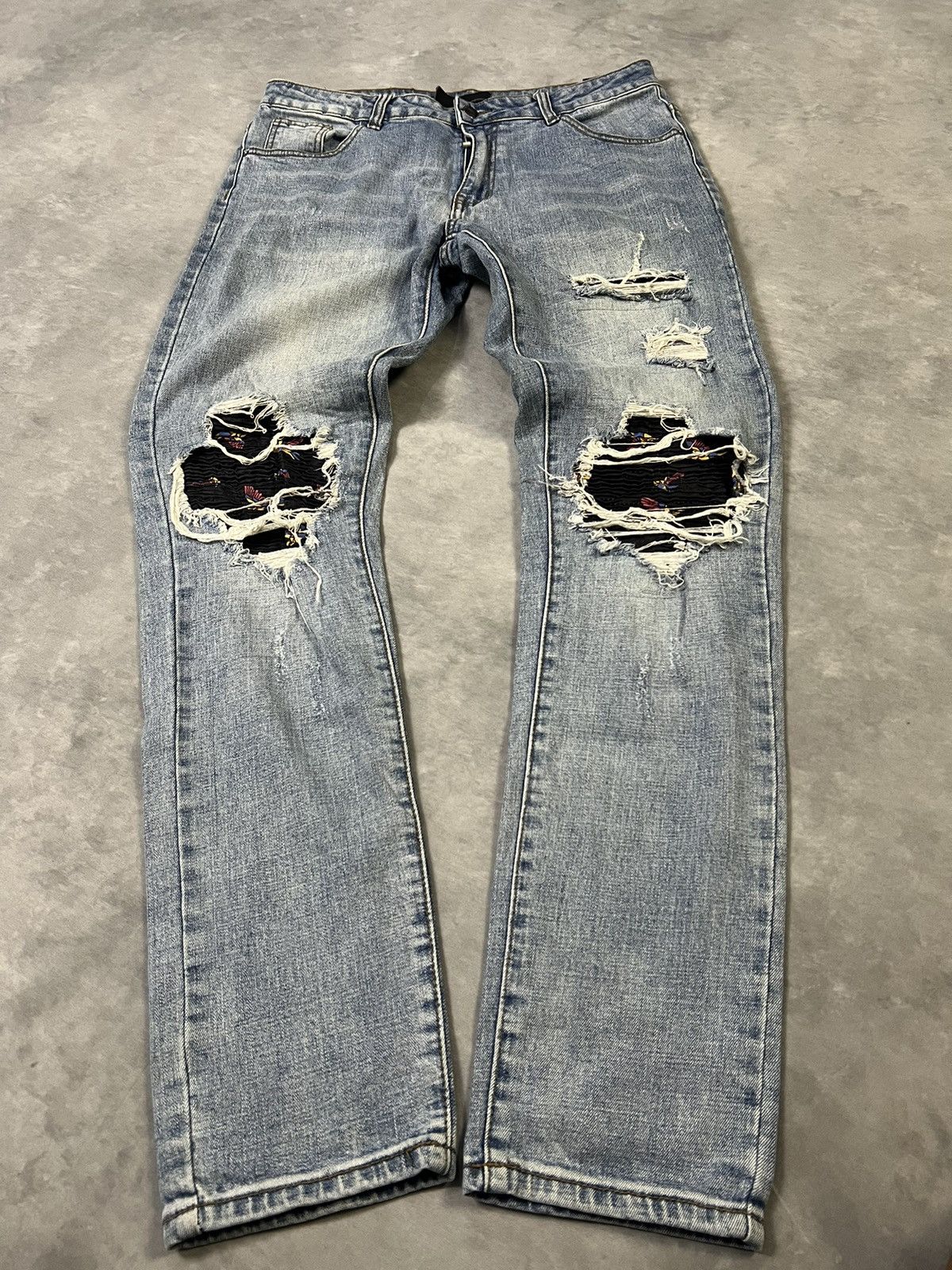 Number (N)ine 2000s Amiri Mx1 Distressed Ripped Wash Jeans Lgb Ifsix Size US 32 / EU 48 - 1 Thumbnail
