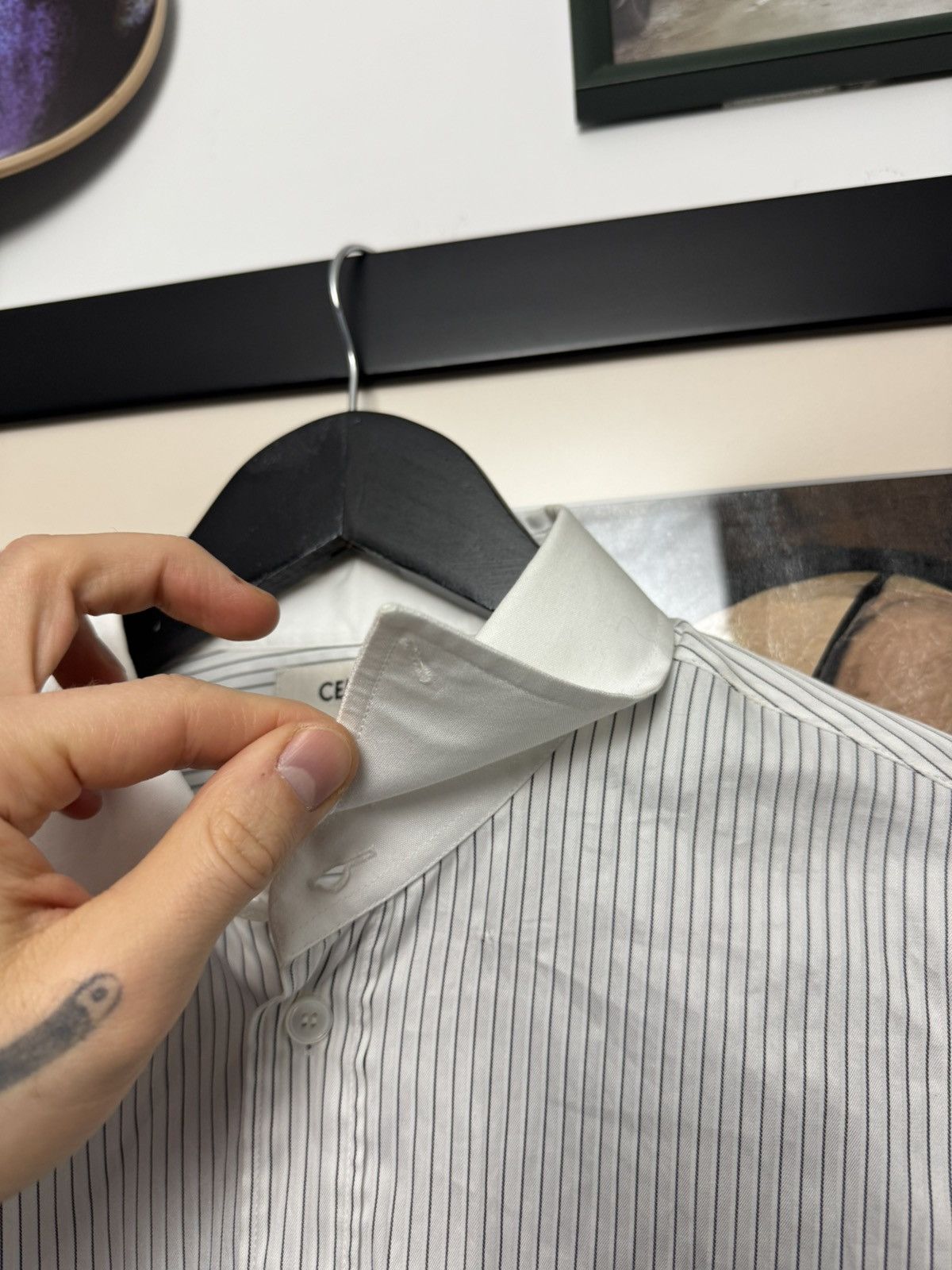 Celine Celine Button Up Triomphe Logo Cropped Boxy Stripes Shirt Size M / US 6-8 / IT 42-44 - 7 Thumbnail