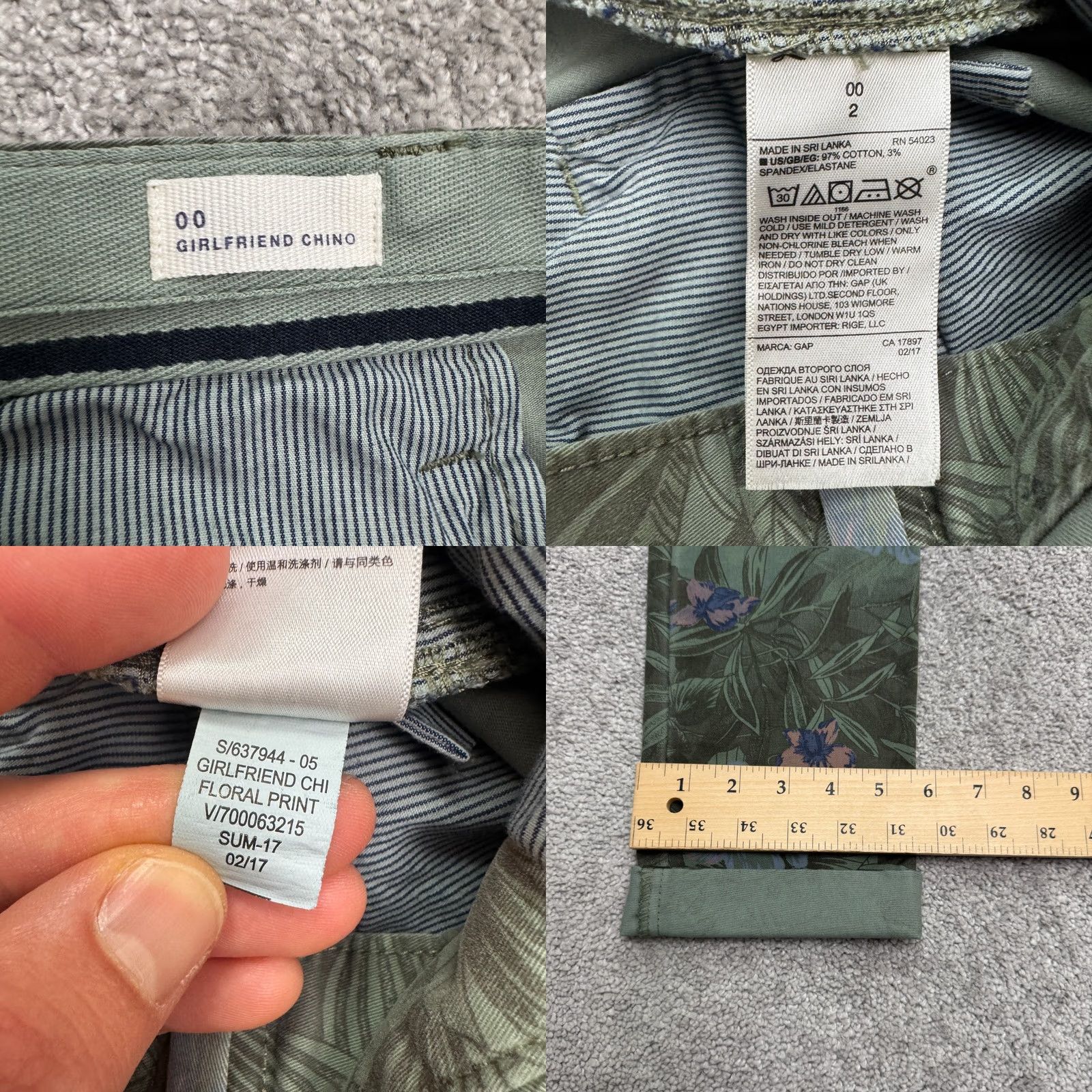Gap Gap Female Chino Floral Print Cropped Pants Womens 00 Green Cotton Mid Rise Slit? (adjusted) Size 24" / US 00 / IT 34 - 8 Thumbnail