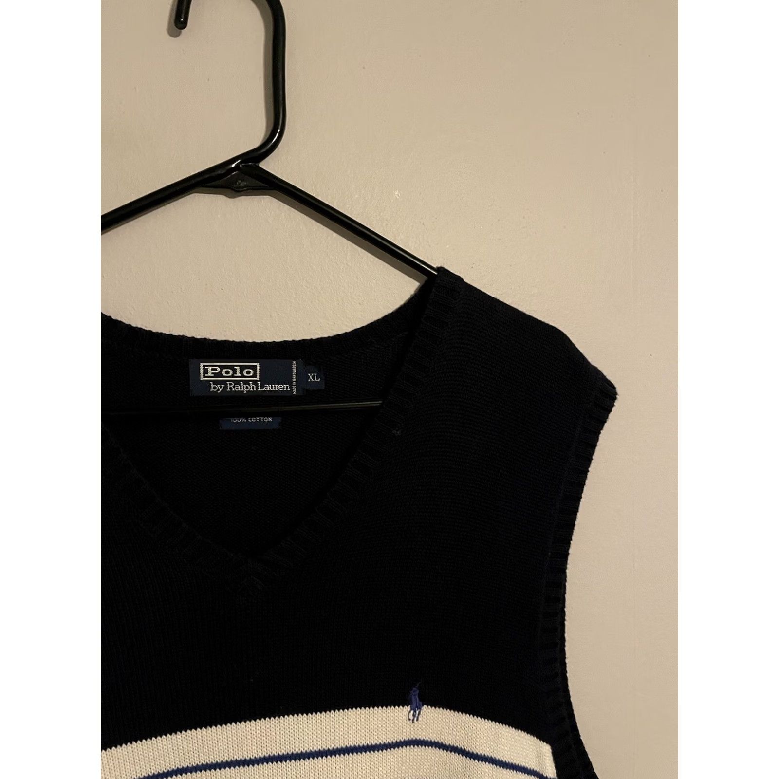 Polo Ralph Lauren Polo Ralph Lauren Sweater Vest VNeck Pullover Mens XL Navy Blue Striped Cotton Size US XL / EU 56 / 4 - 2 Thumbnail