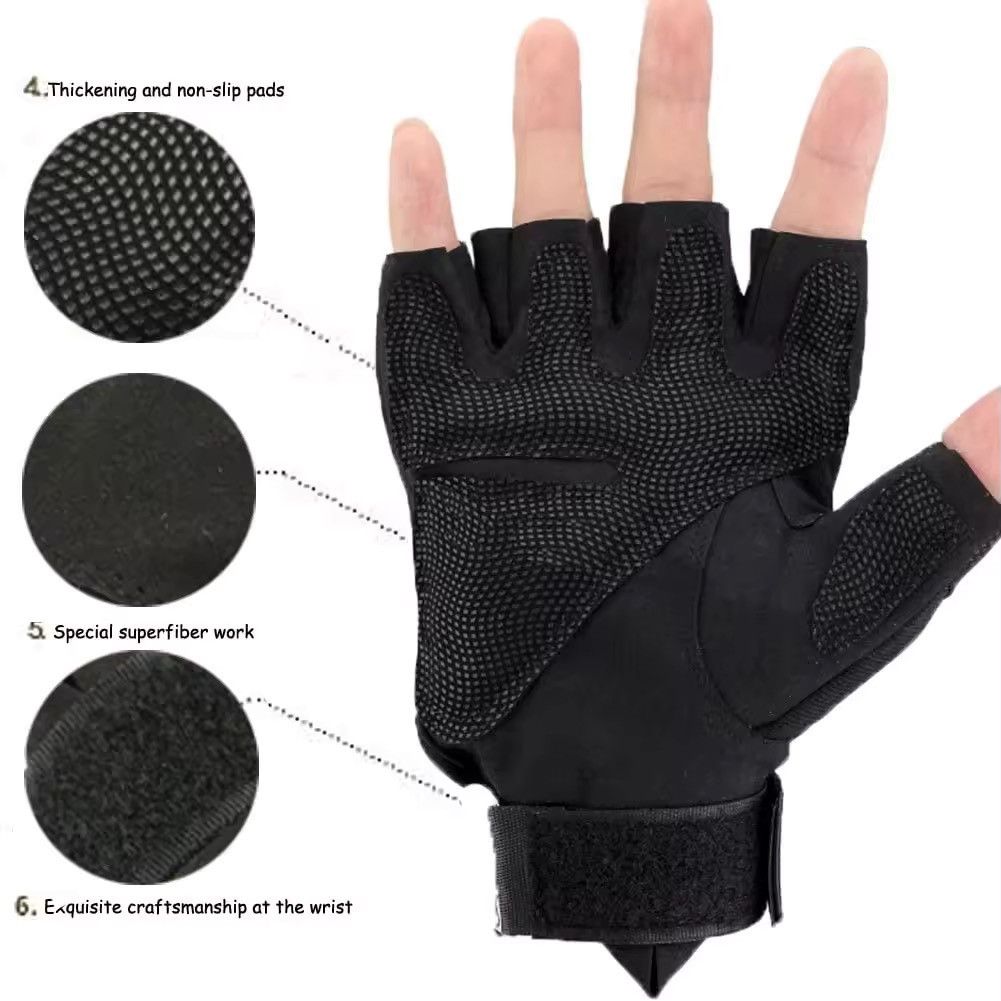 Leather PU Leather Tactical Riders Half Finger Gloves Size ONE SIZE - 4 Thumbnail
