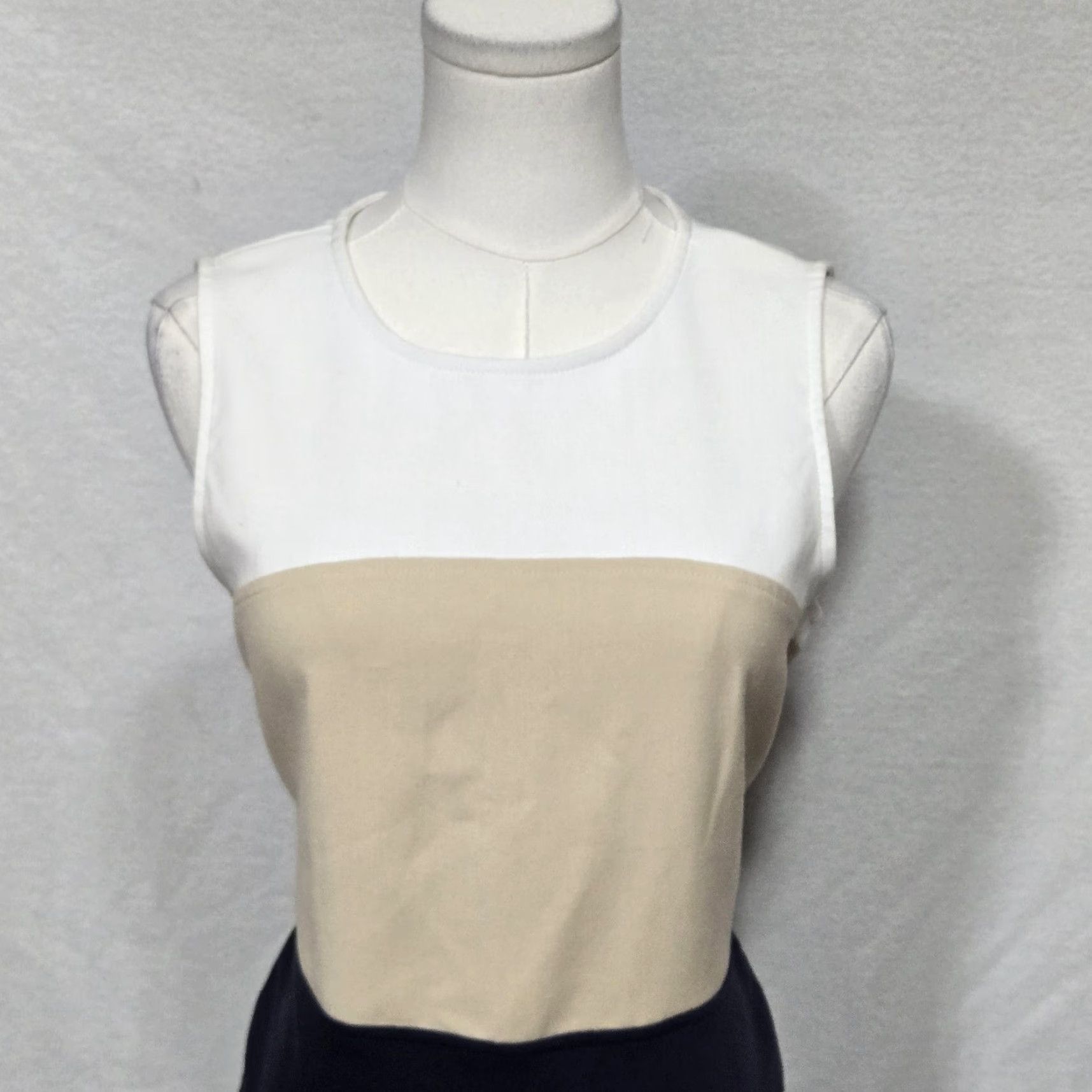 Michael Kors Michael Kors Womens Dress Colorblock A Line Sleeveless White Navy Multicolor 8 Crew Neck Zip Workwear Party Womens Size M / US 6-8 / IT 42-44 - 3 Thumbnail