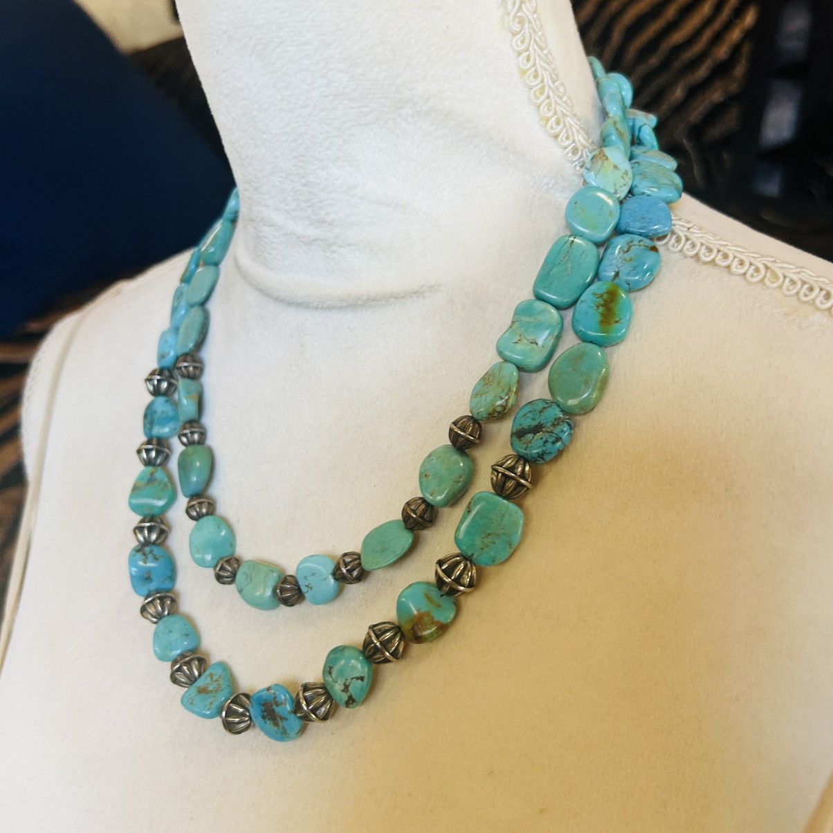 Vintage Handcrafted vintage genuine turquoise double strand necklace Size ONE SIZE - 3 Thumbnail