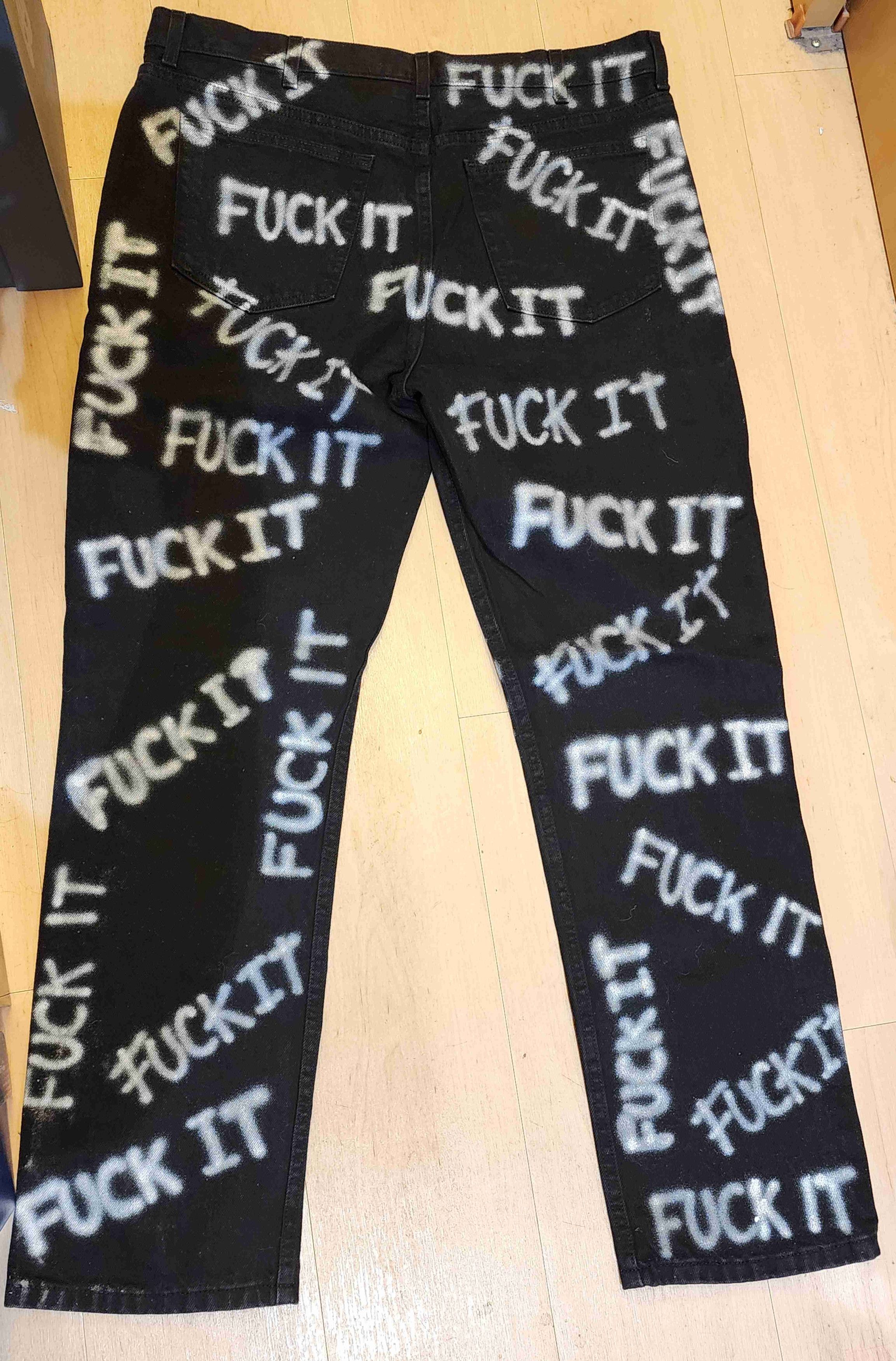Other FUCK IT Graffiti Black Denim Jeans 36 Size US 36 / EU 52 - 3 Thumbnail