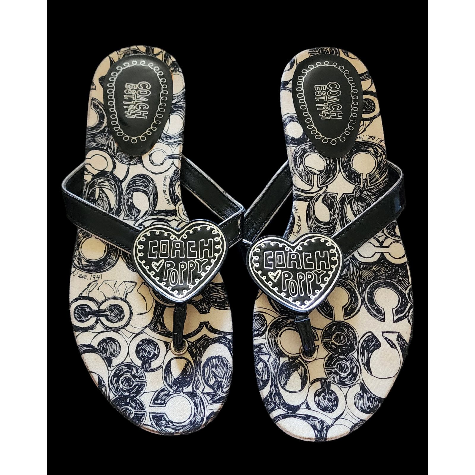 Coach Coach Poppy Sophie Sandals Black Size 7 M Black and white Size US 7 / IT 37 - 1 Thumbnail