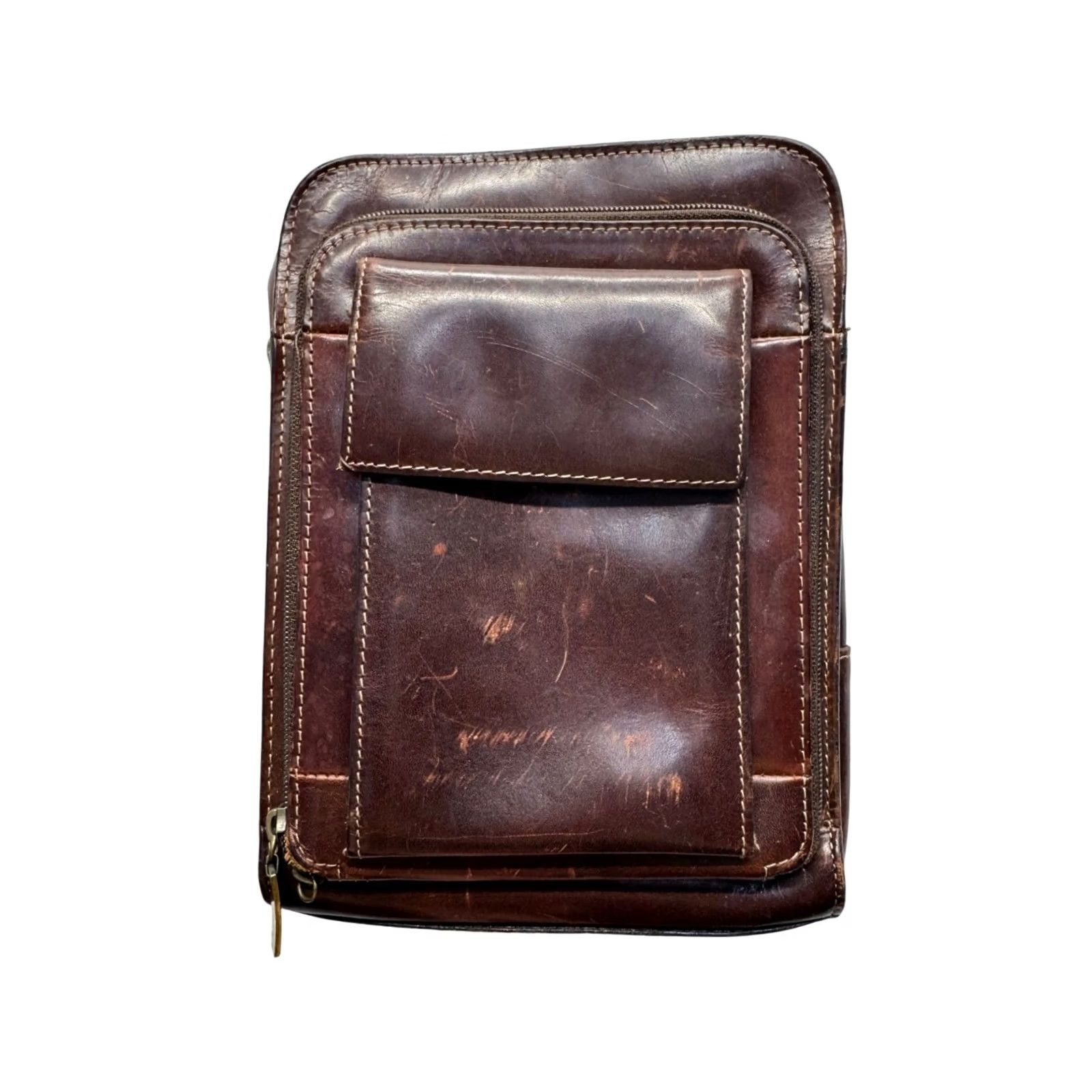 Vintage VINTAGE Brown Leather Crossbody Bag Rectangle 9" x 7" x 1.5" Zipper Pockets Womens Leather Canvas Bag 92B Size ONE SIZE - 2 Thumbnail